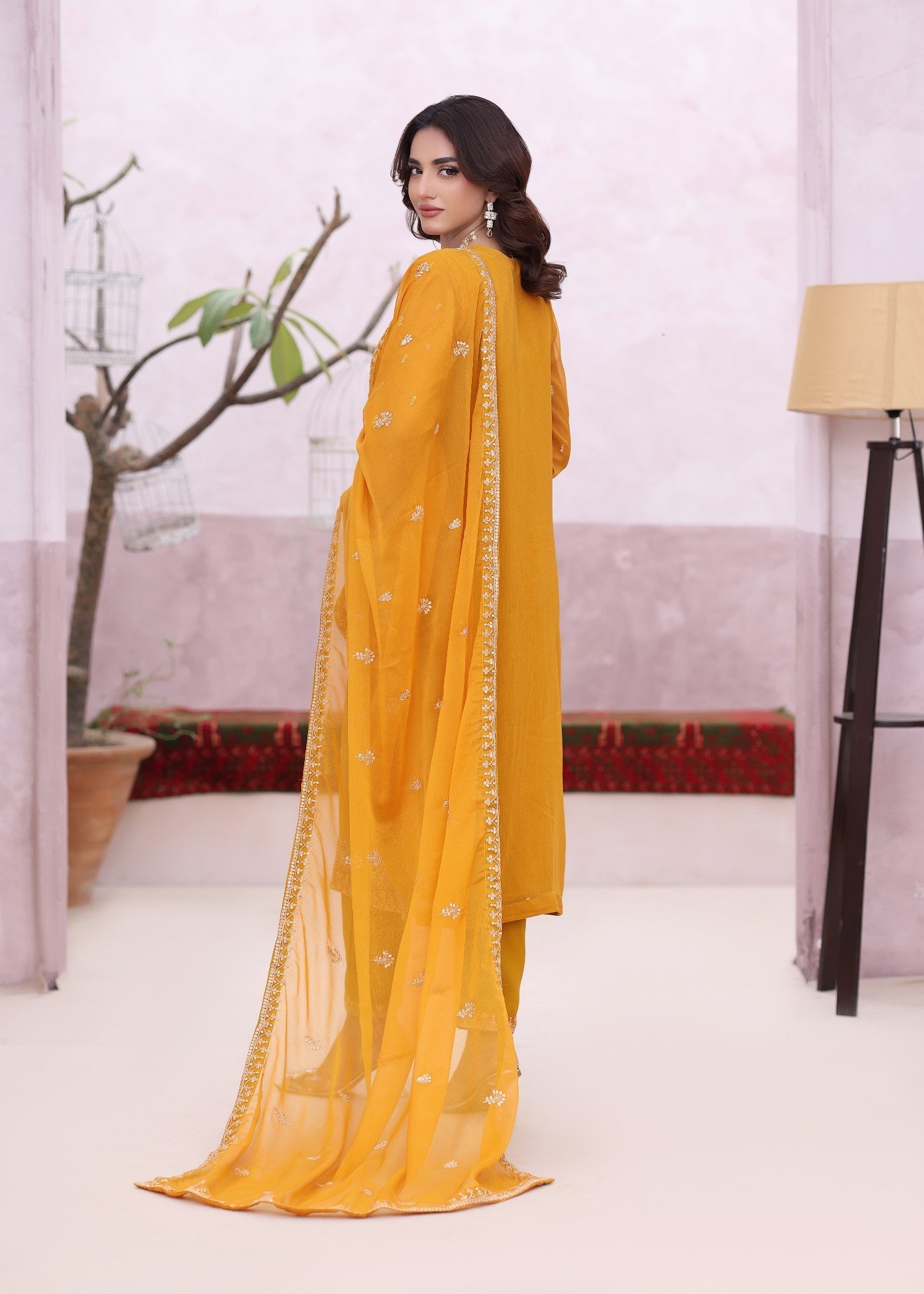 chiffon Kurta Set in Mustard
