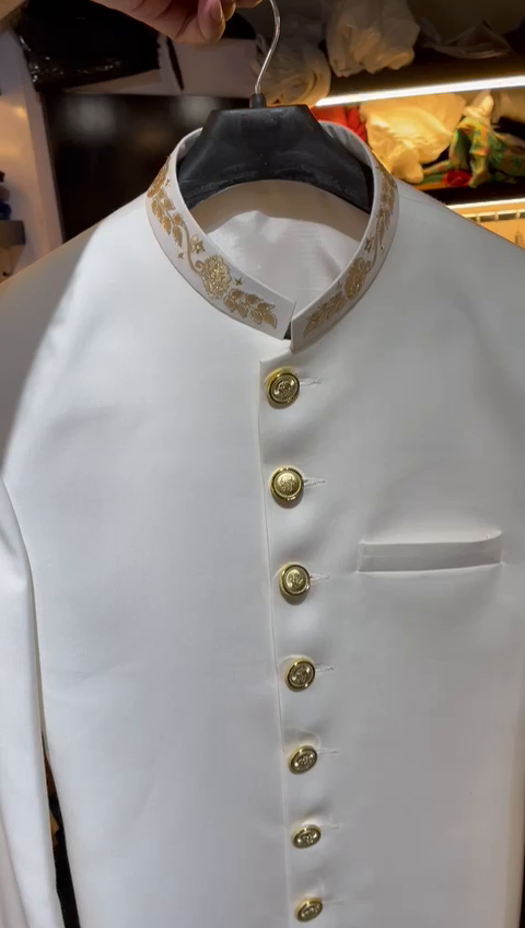 tropical Sherwani in Off-white by HK Fashion