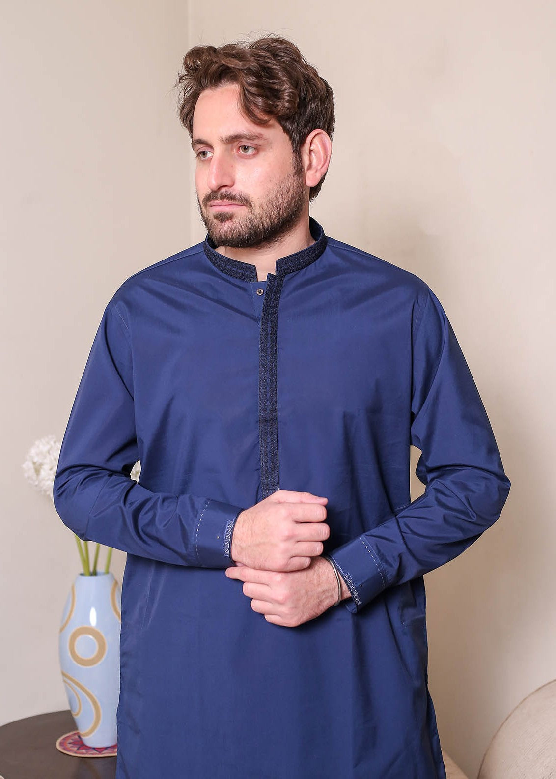 cotton satin Shalwar Kameez in Royal blue