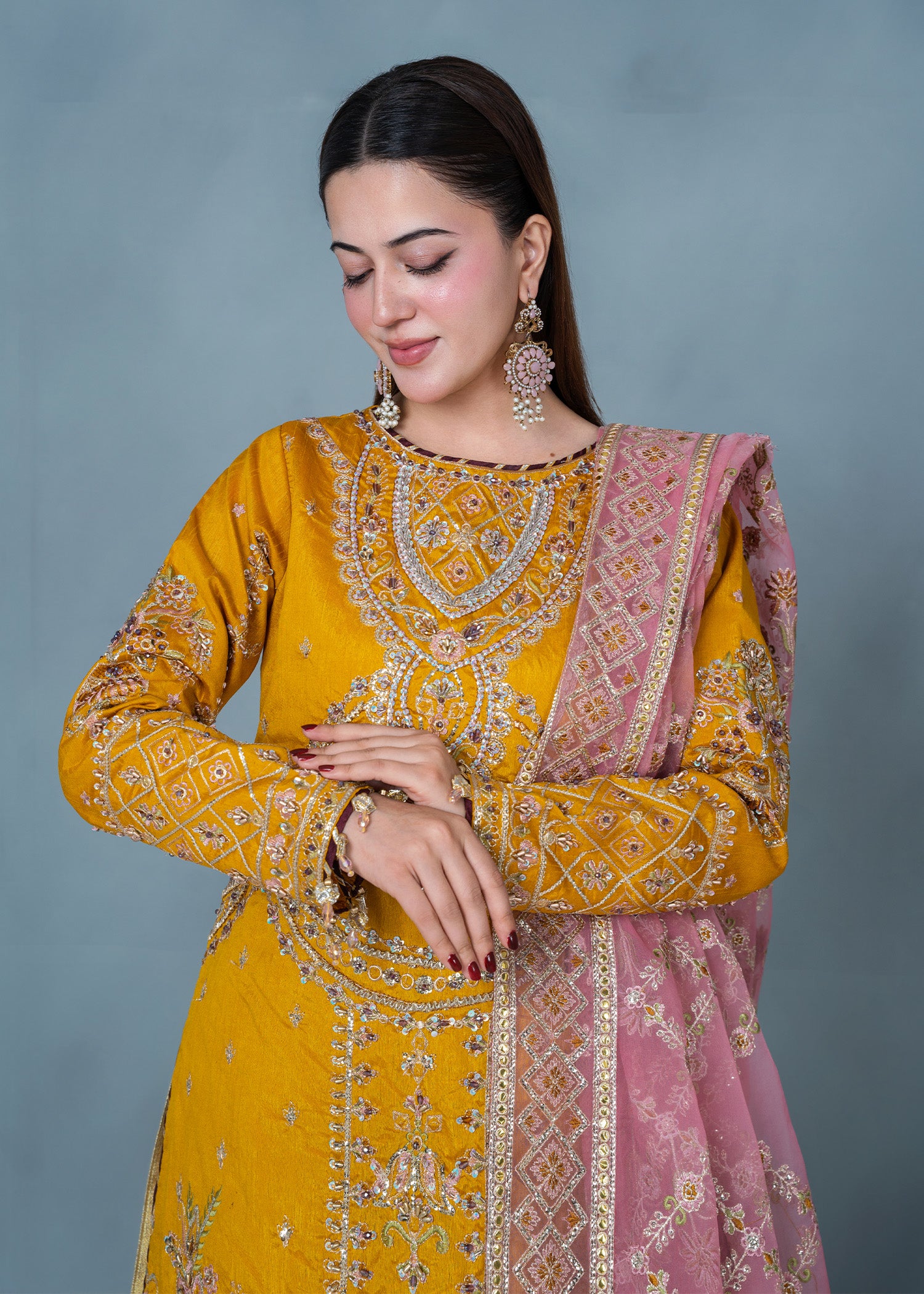 raw silk Sharara in Mustard