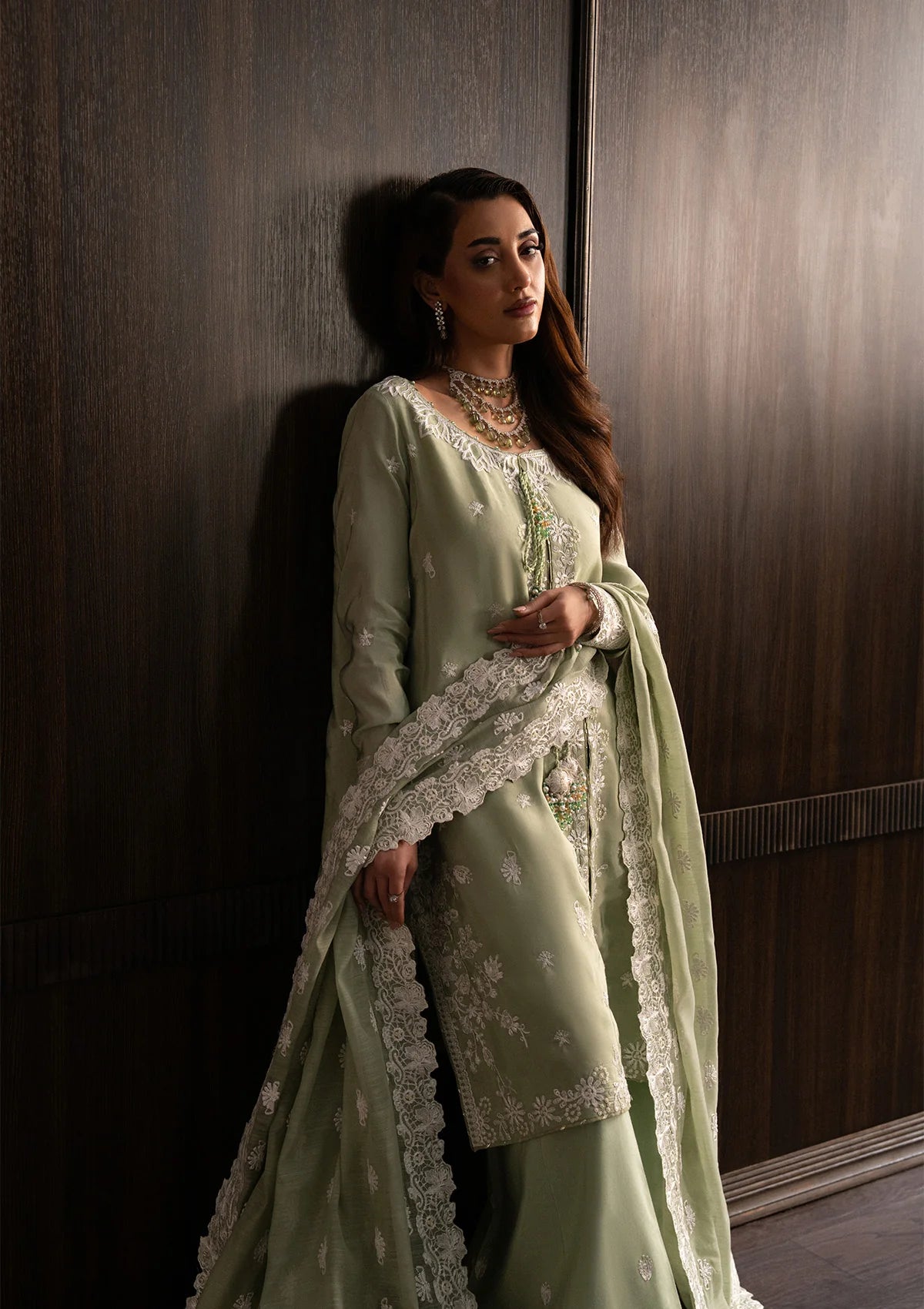 tussar silk Unstitched in Tea green