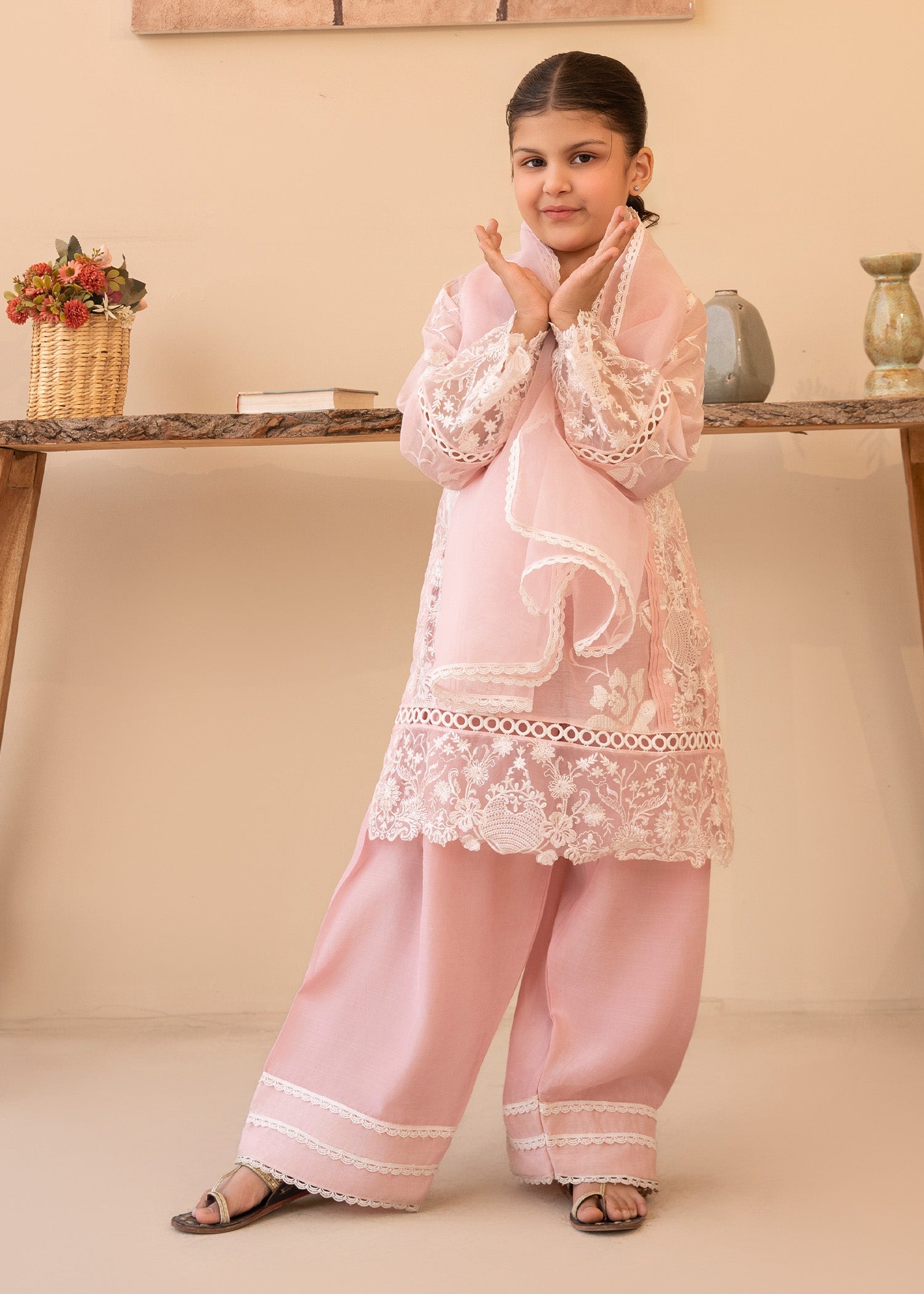 cotton silk Kurta Set in Baby pink
