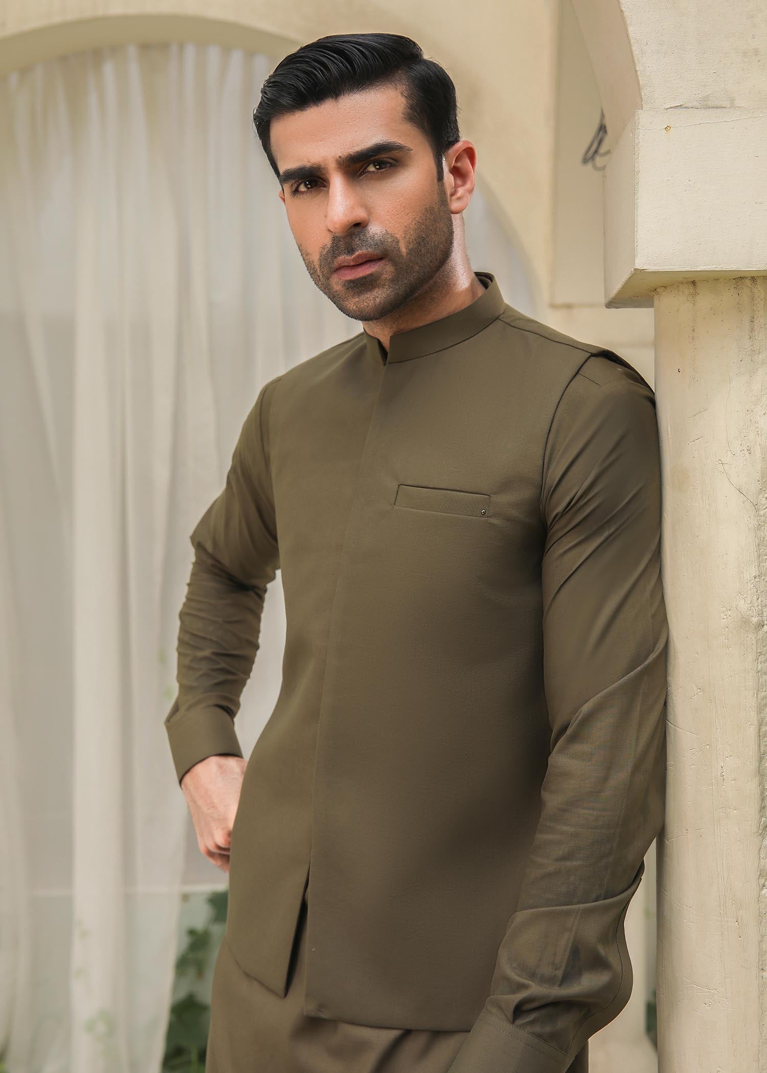 wash & wear Waistcoat in Olive green