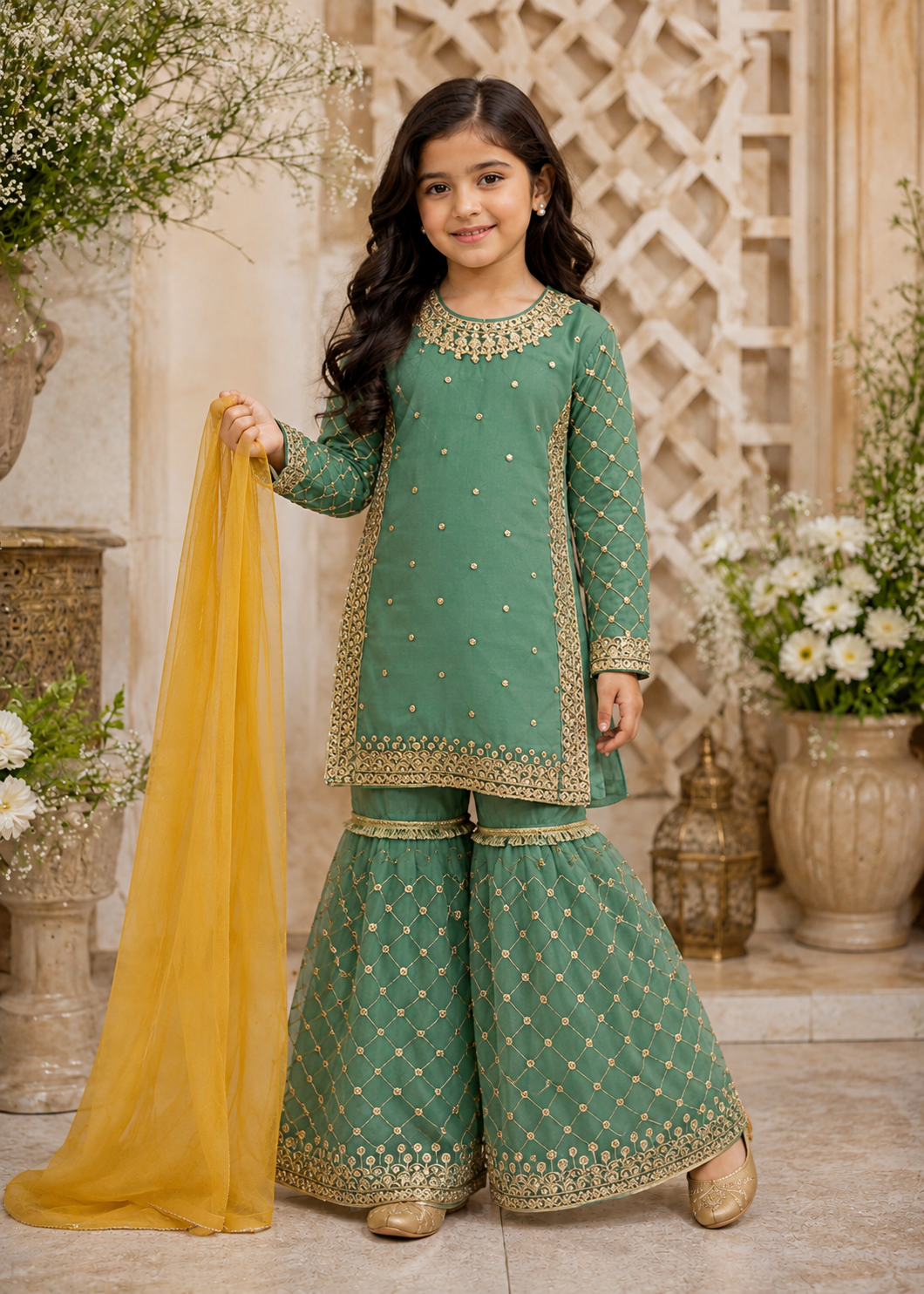 chiffon Gharara in Pistachio green