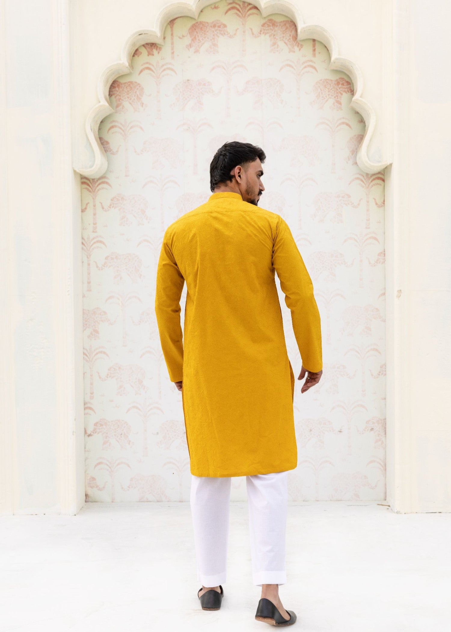 schiffli Kurta Set in Mustard