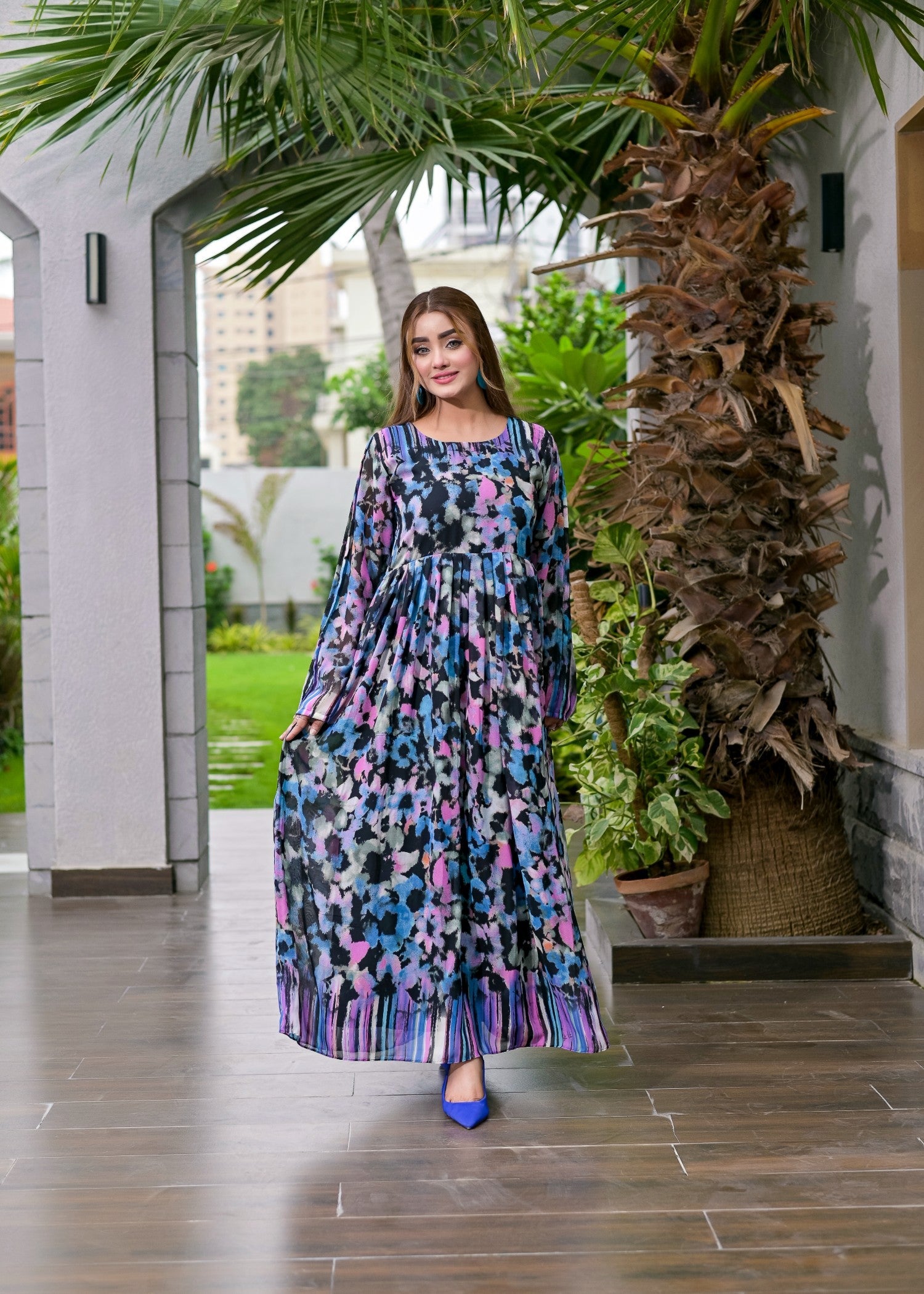 polyester chiffon Maxi in Multi