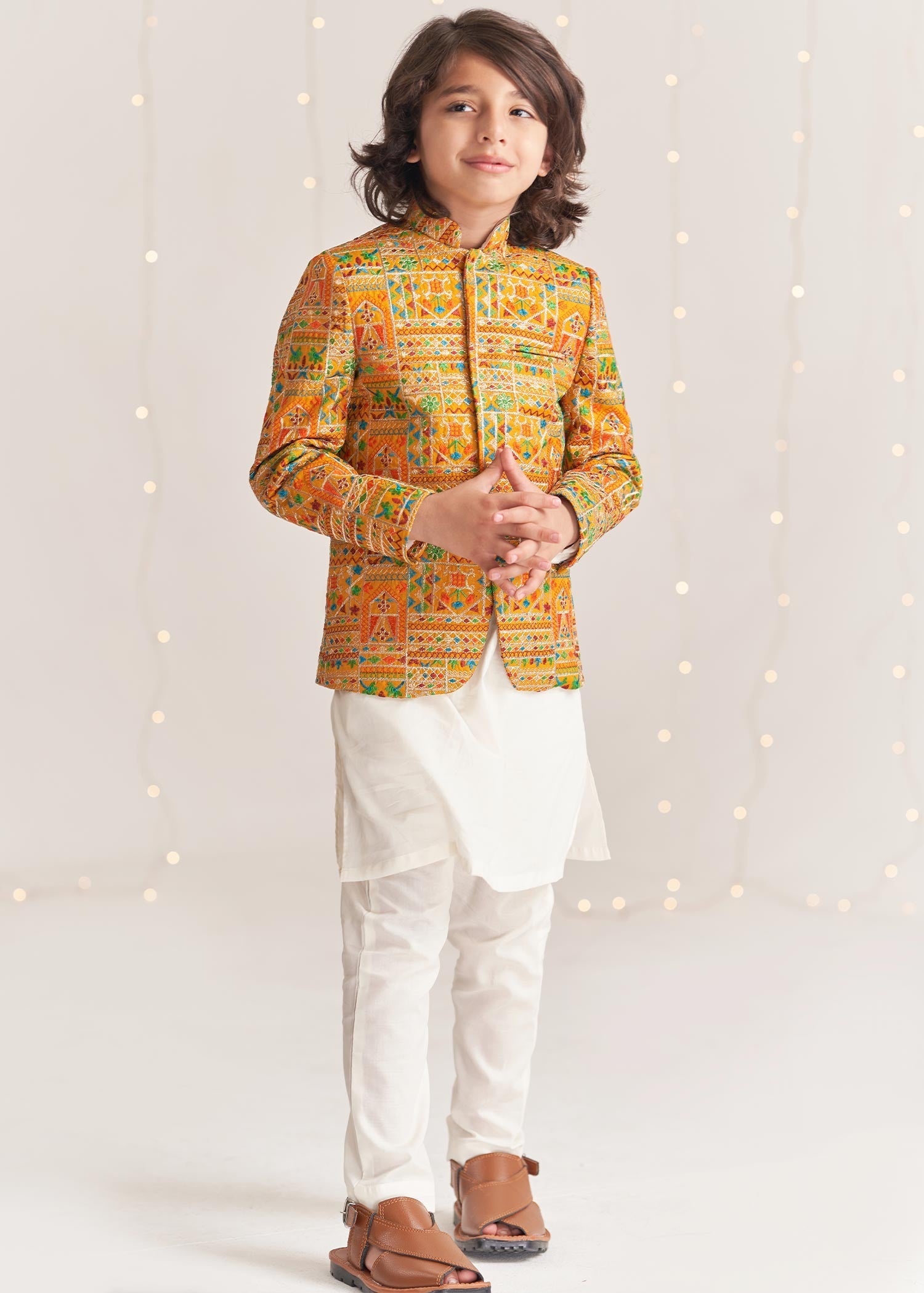 raw silk Prince Coat in Mustard