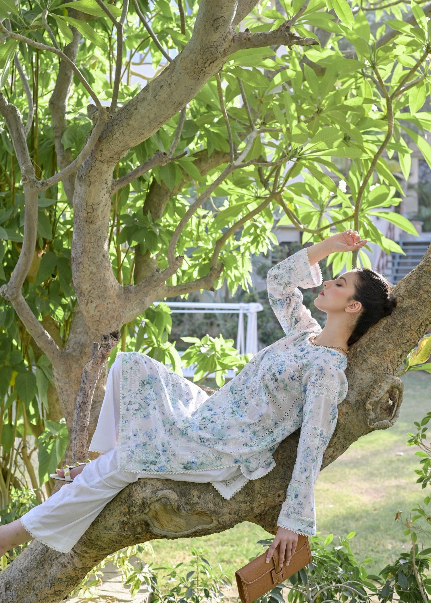 chikankari cotton Kurta Set in Floral white