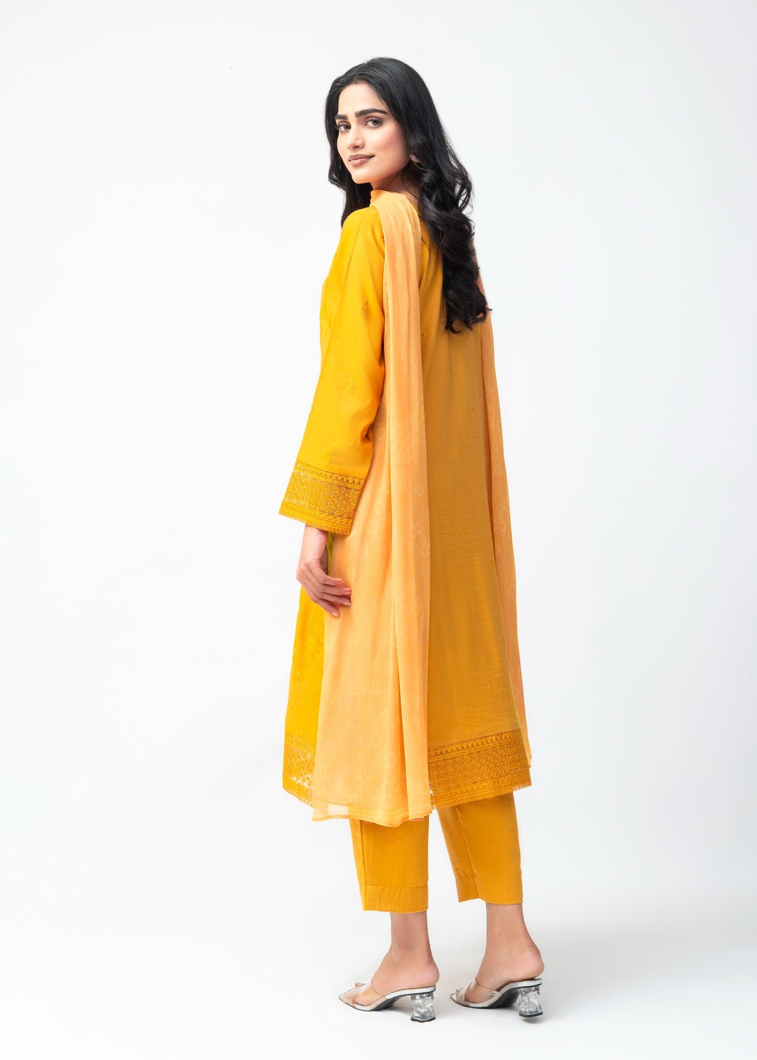 khaddar Kurta Set in Amber
