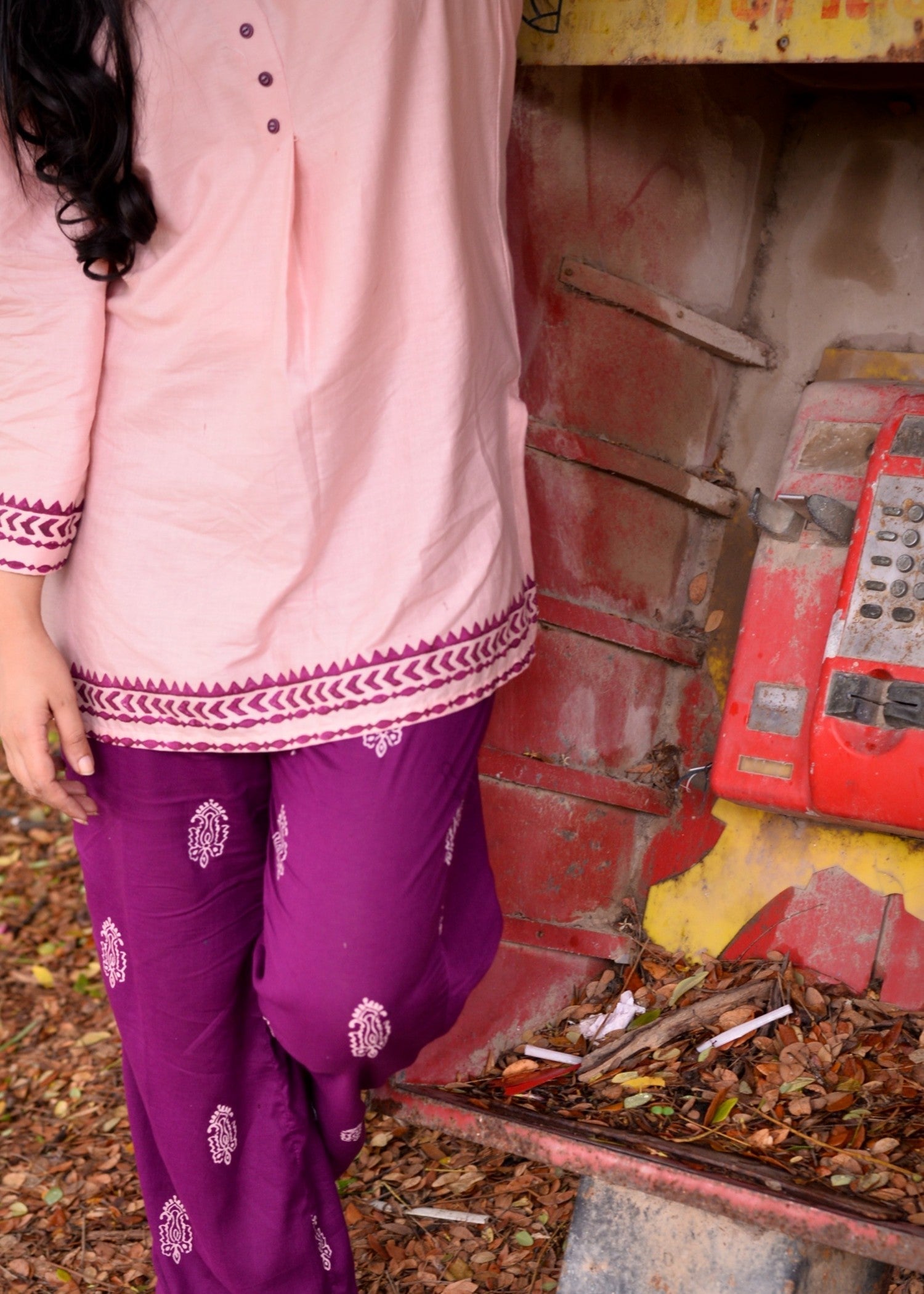 lawn Kurta Set in Plum, rose pink