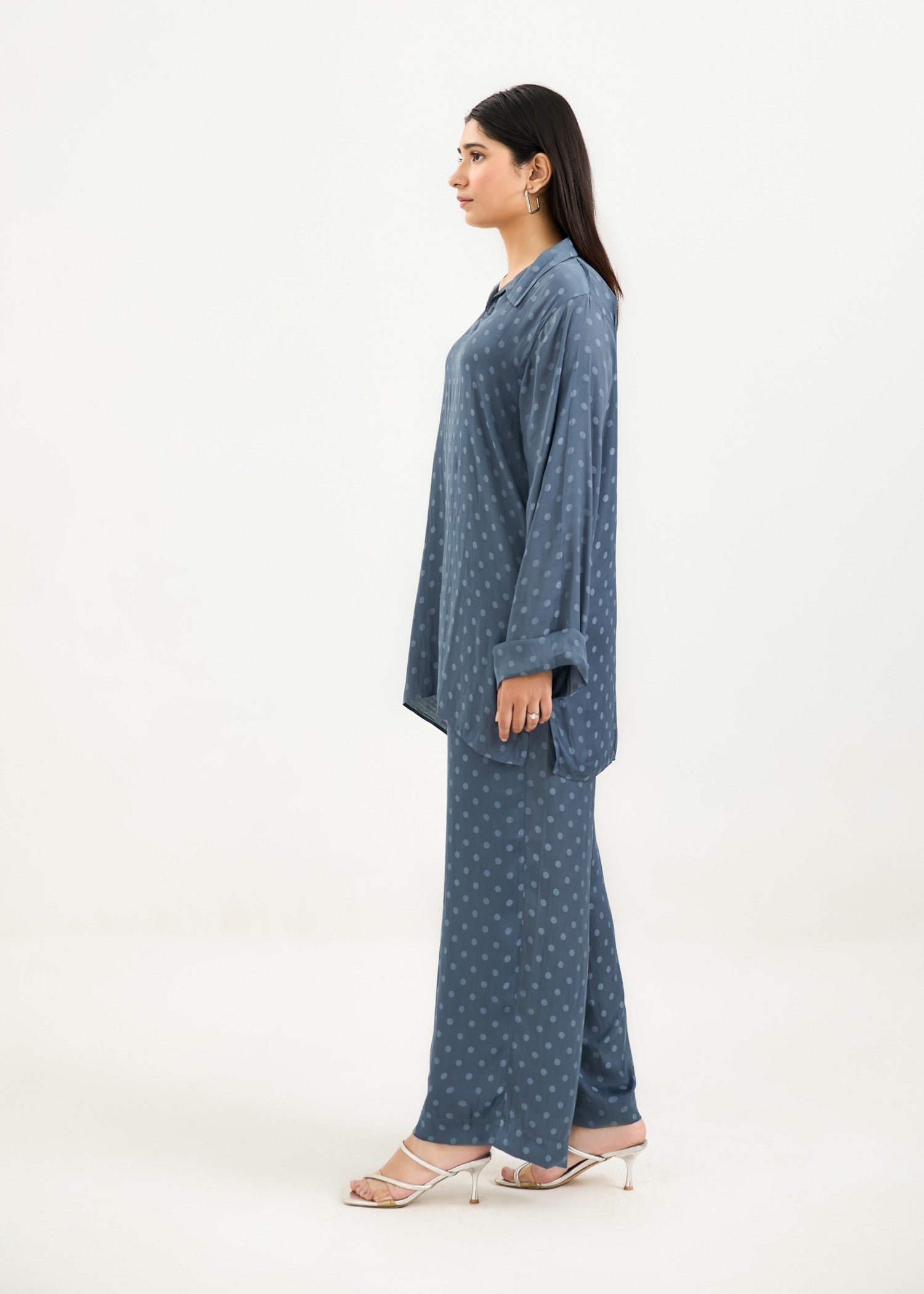 poly silk Co ord Sets in Duck egg grey