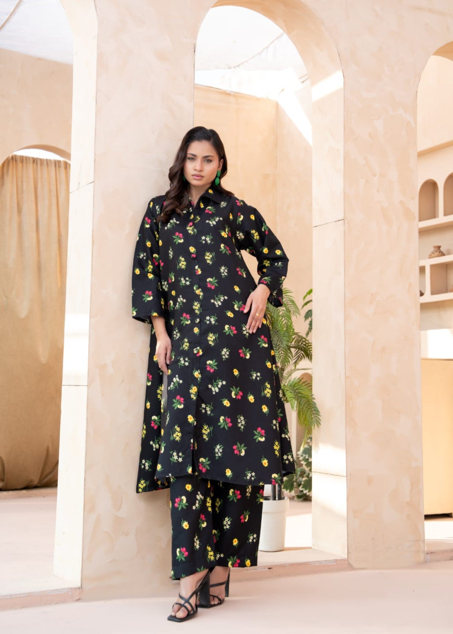 twill cotton Pishwas in Black