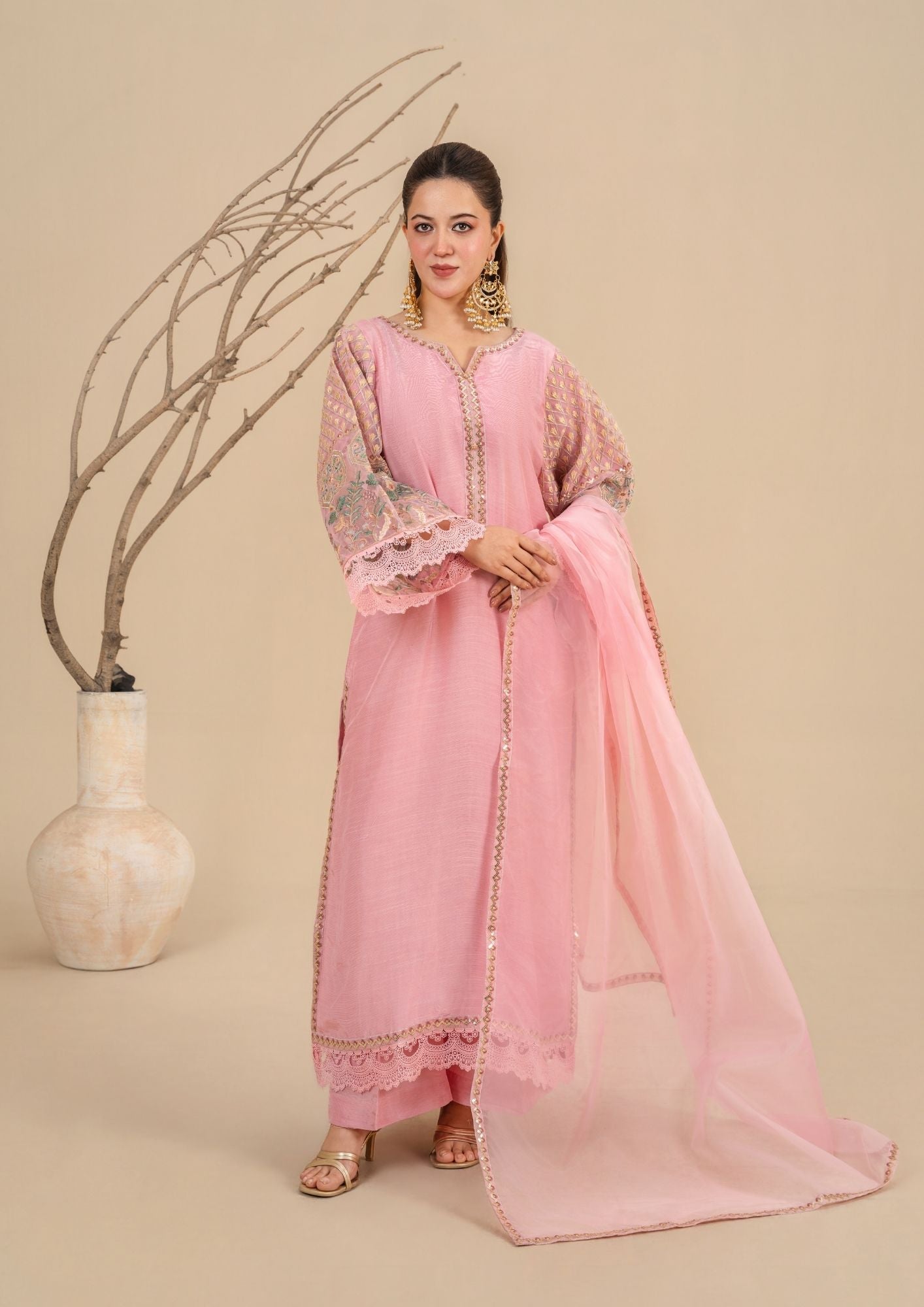 viscose raw silk Kurta Set in Blush pink