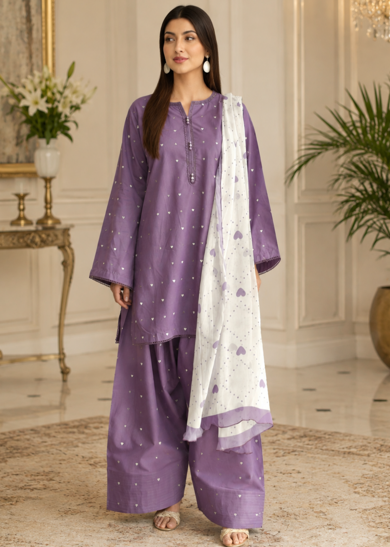 linen Kurta Set in Royal purple