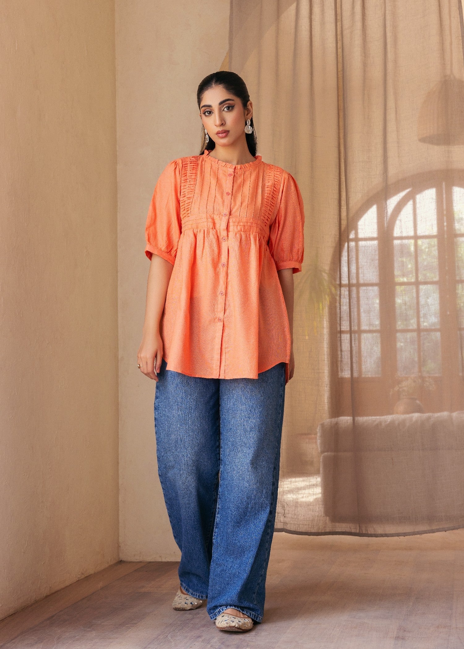karandi Top in Peach orange