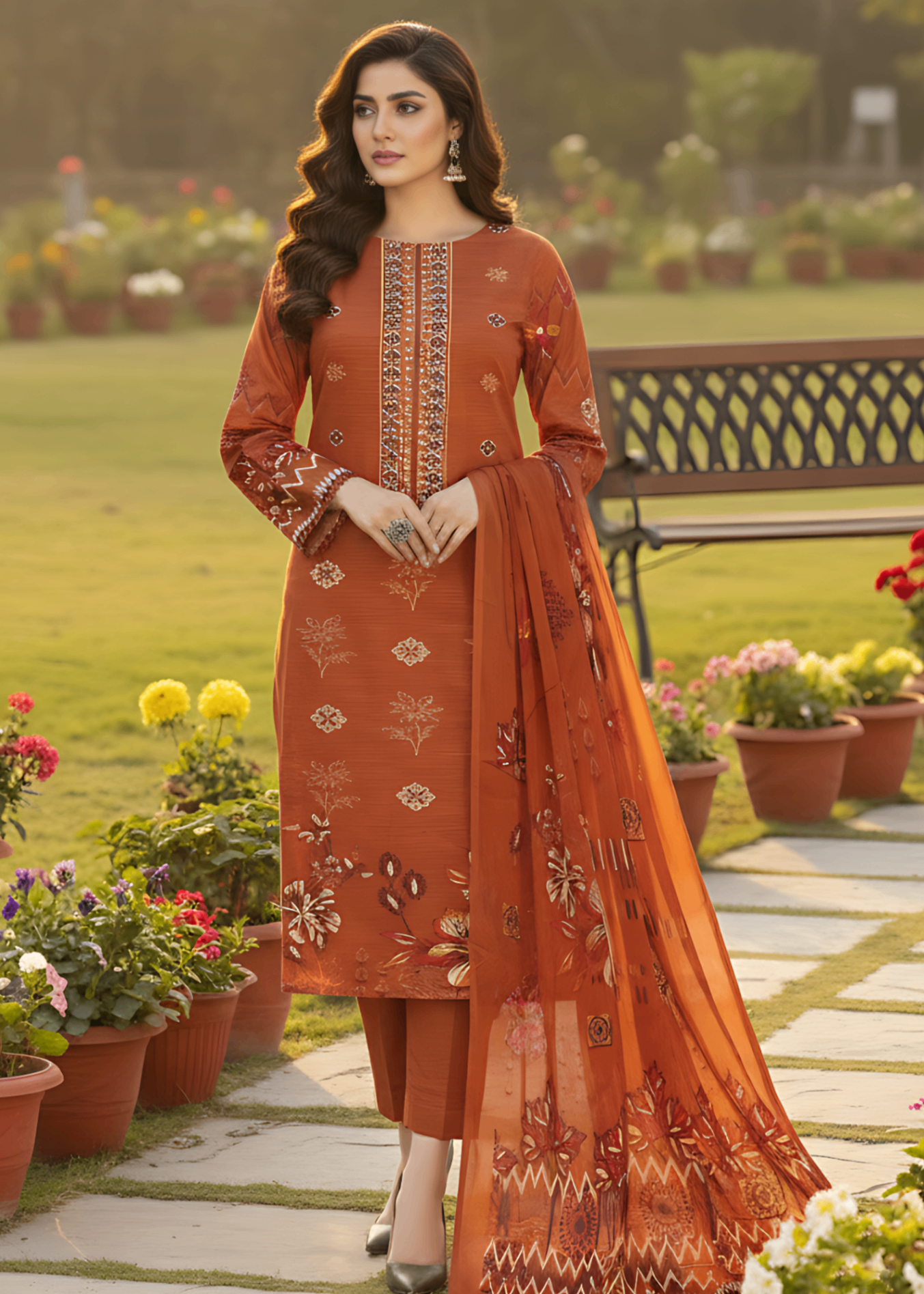 viscose Unstitched in Rust orange