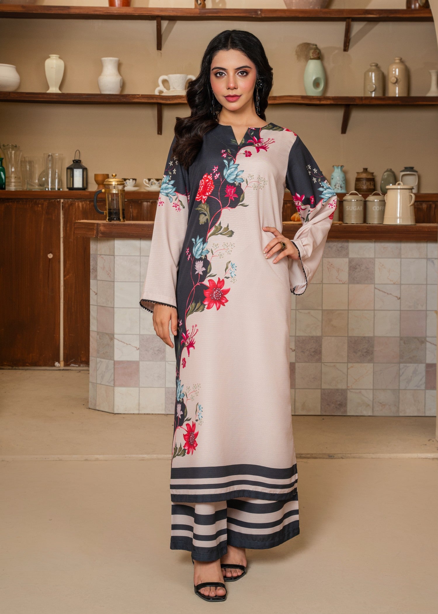 poly modal Co Ord Sets in Cream, black