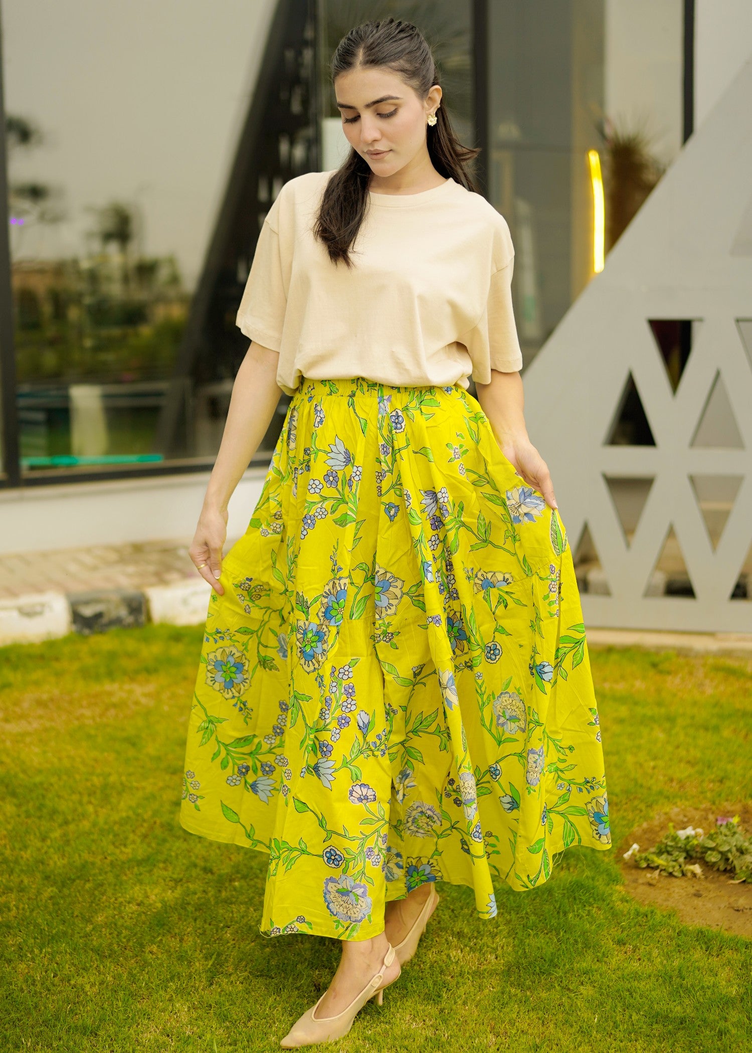 pure cotton Skirt in Chartreuse