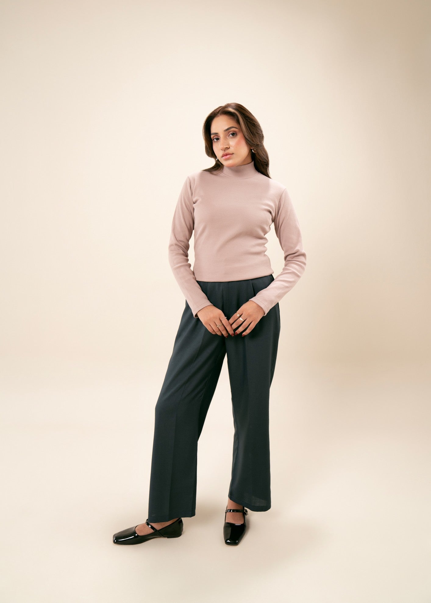 cotton viscose Turtle Neck in Pastel pink