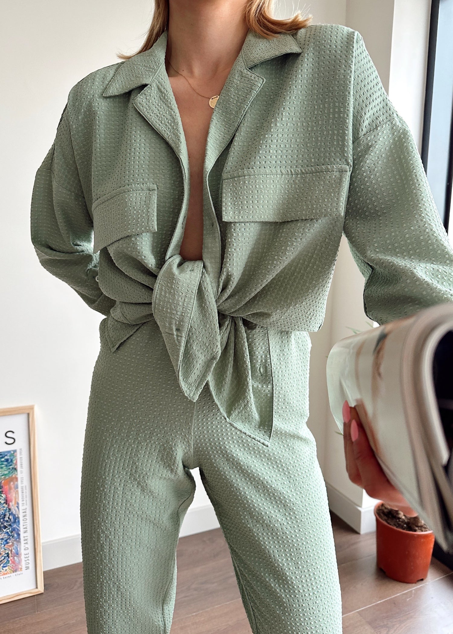 blended linen Co Ord Sets in Mint green