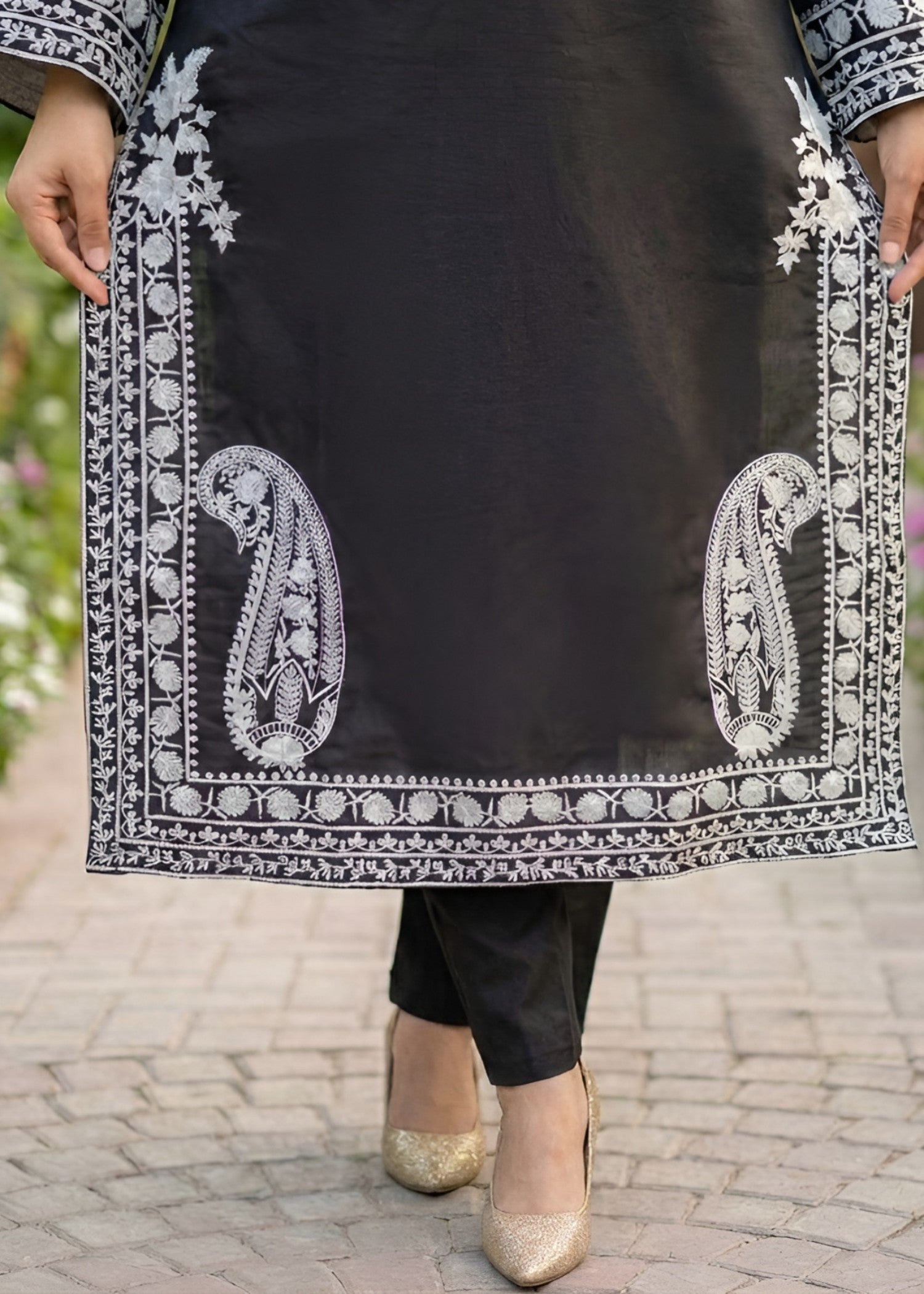 linen chambray Kurta Set in Black