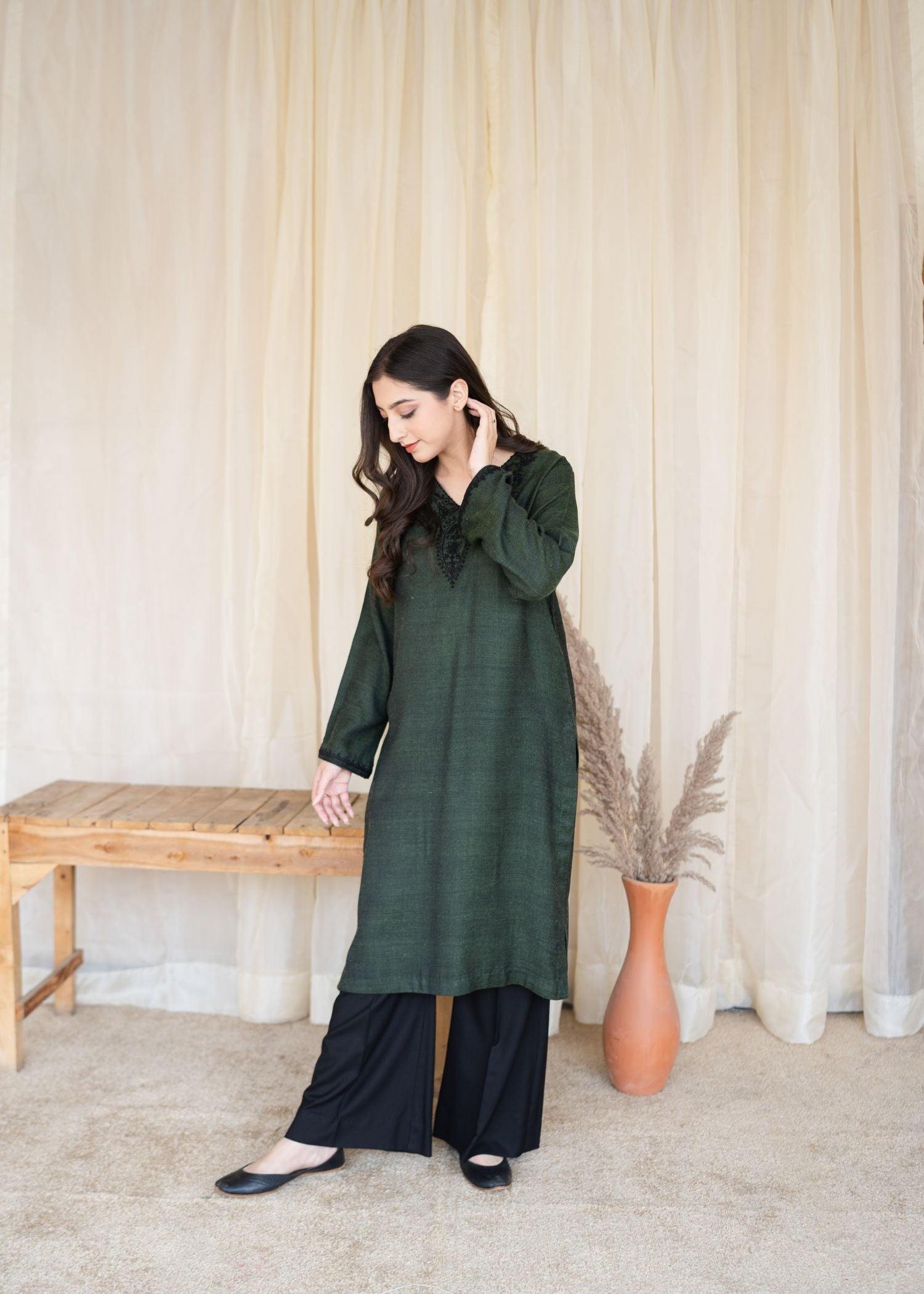 pashmina Kurta Set in Green