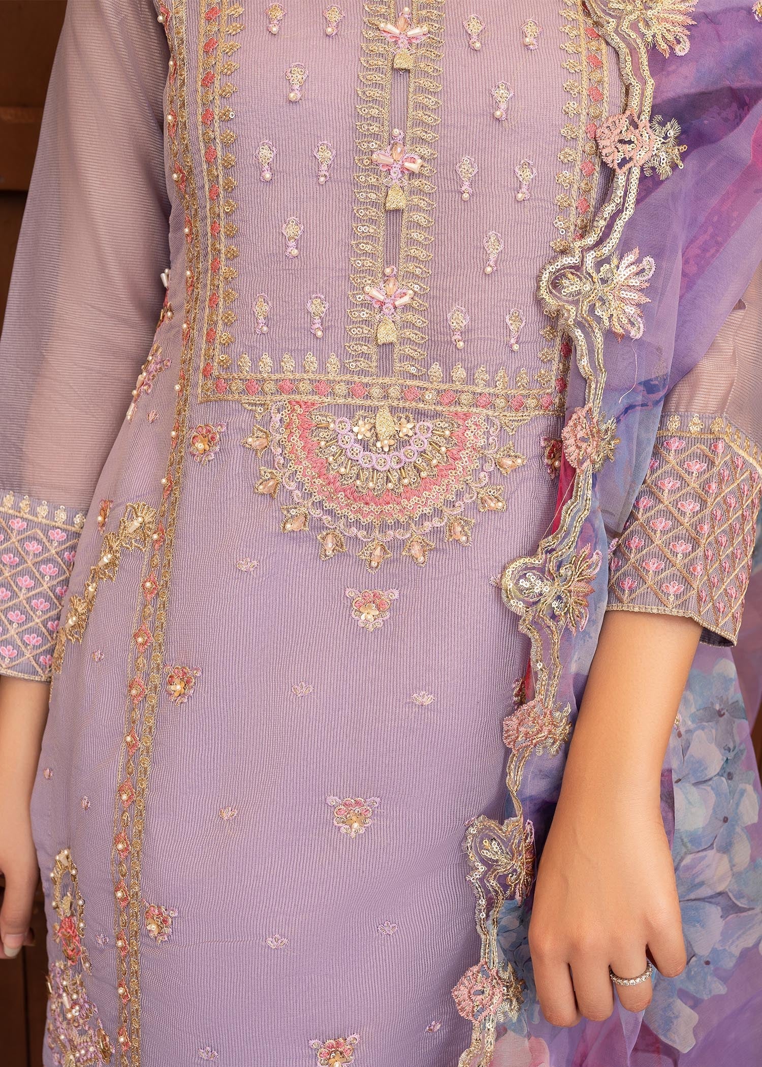 cotton net Kurta Set in Lilac