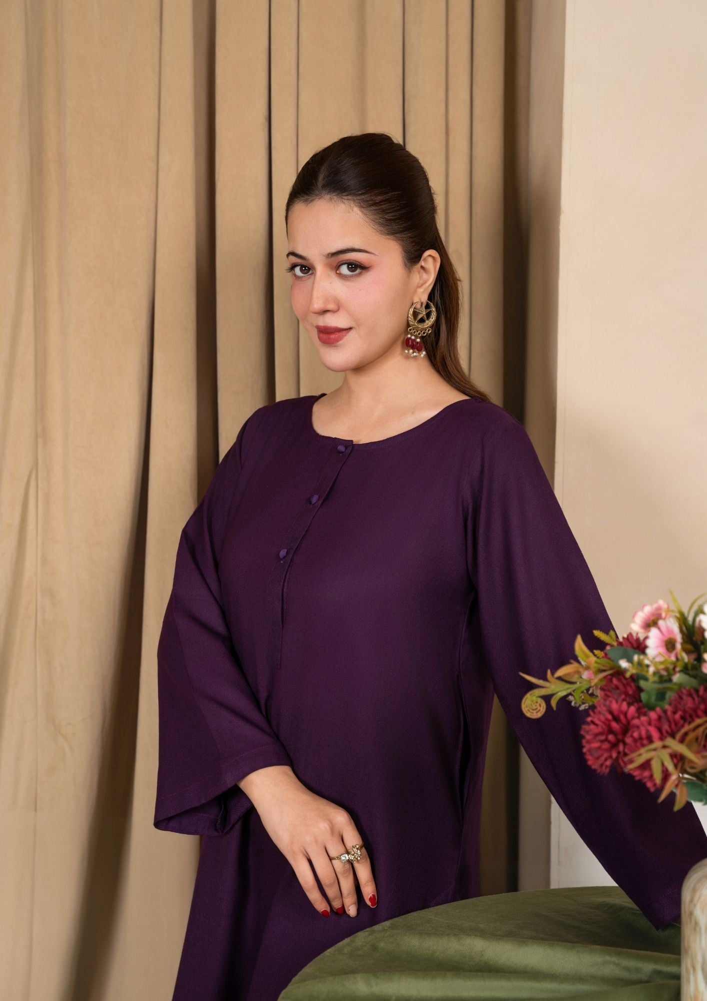 dhanak wool Kurta Set in Deep purple