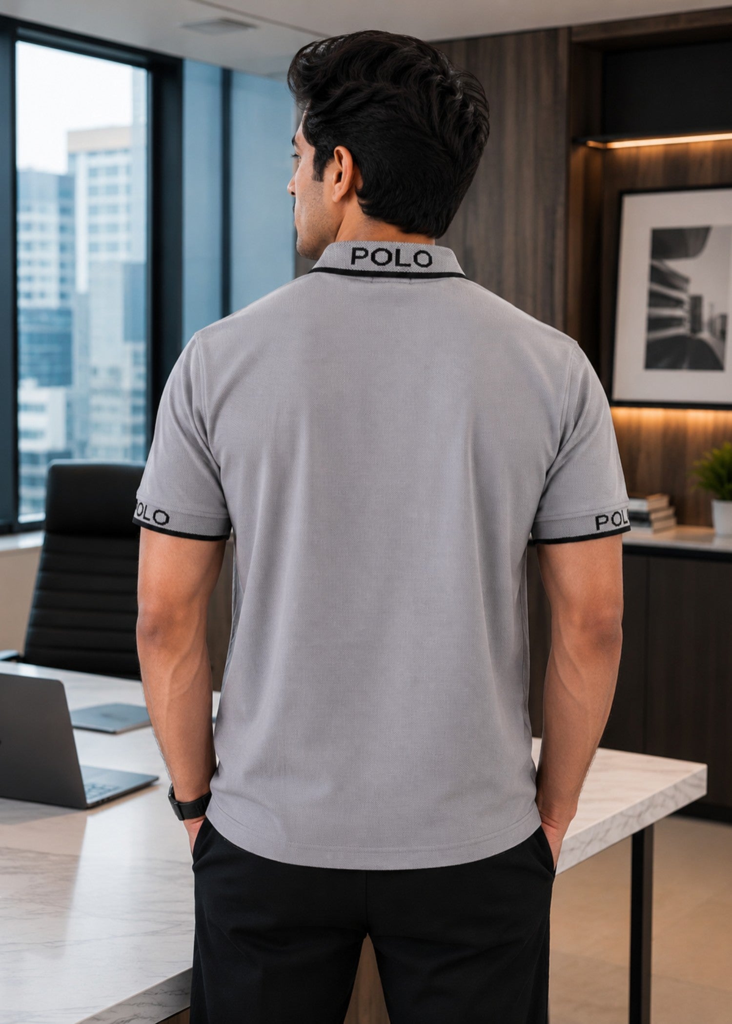 cotton Polo Shirt in Slate grey