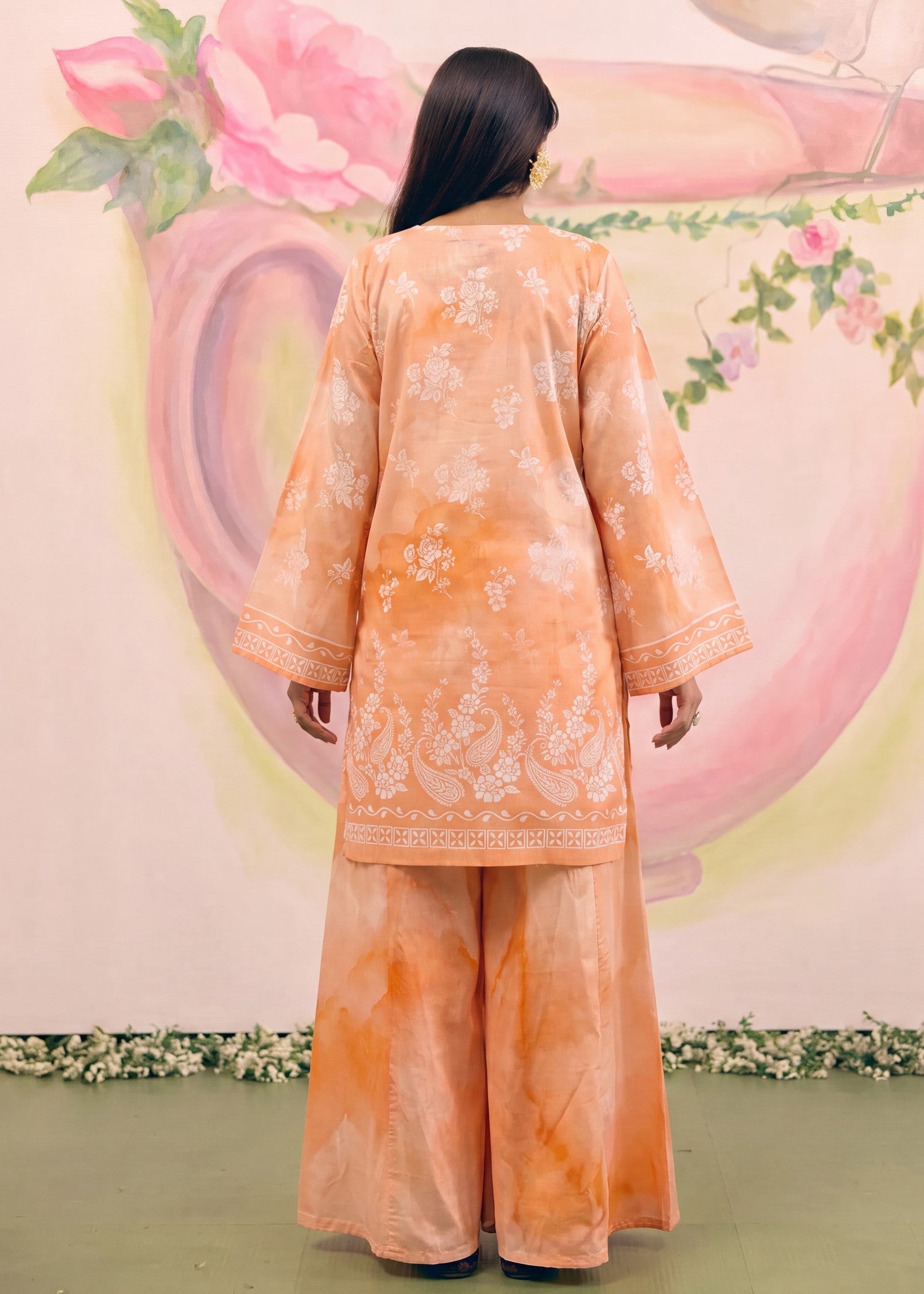 lawn Sharara in Peach orange