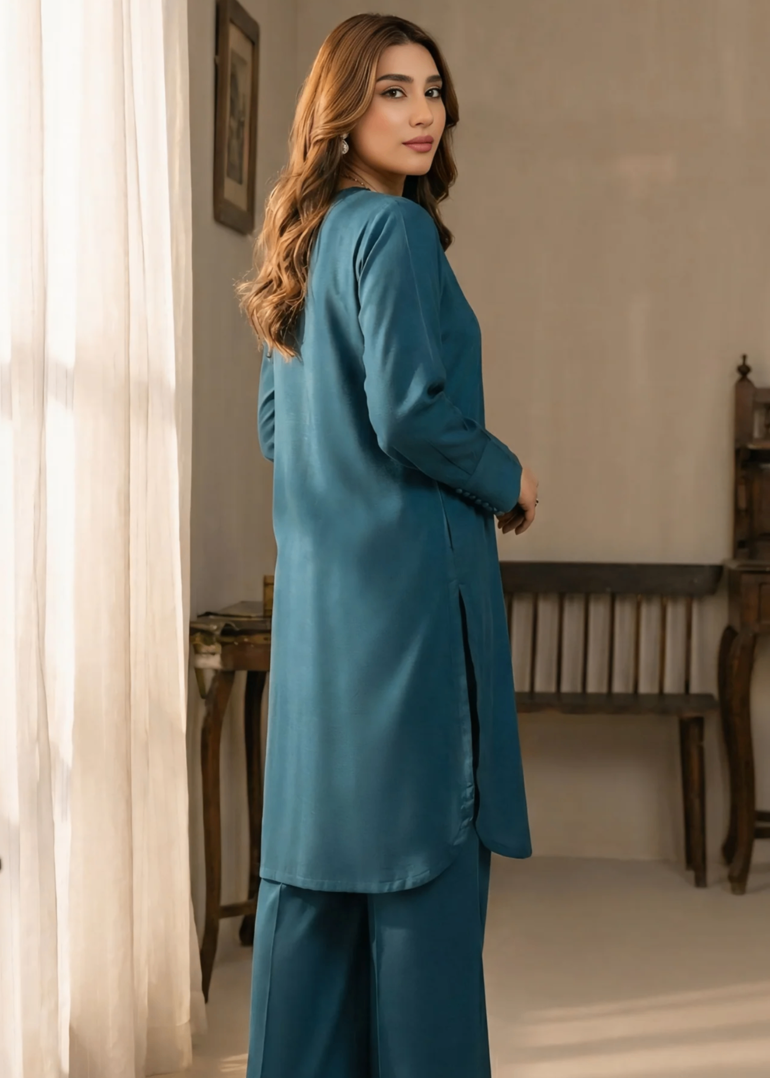 dhanak Kurta Set in Ocean blue
