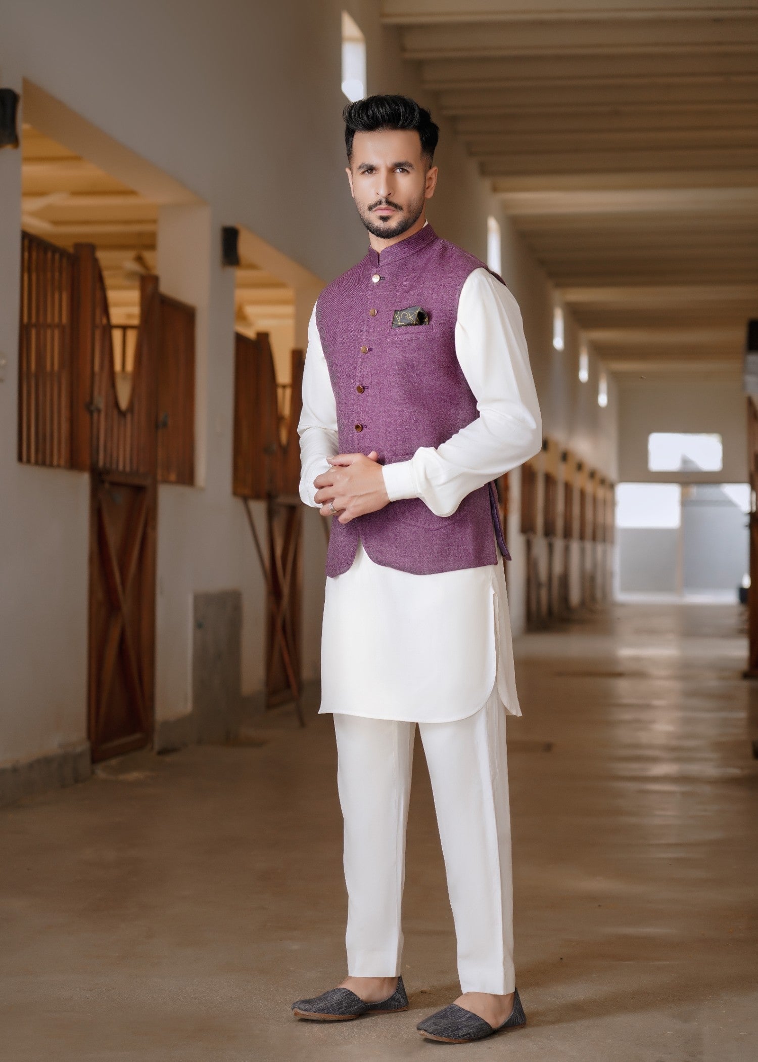 blended linen Waistcoat in Purple