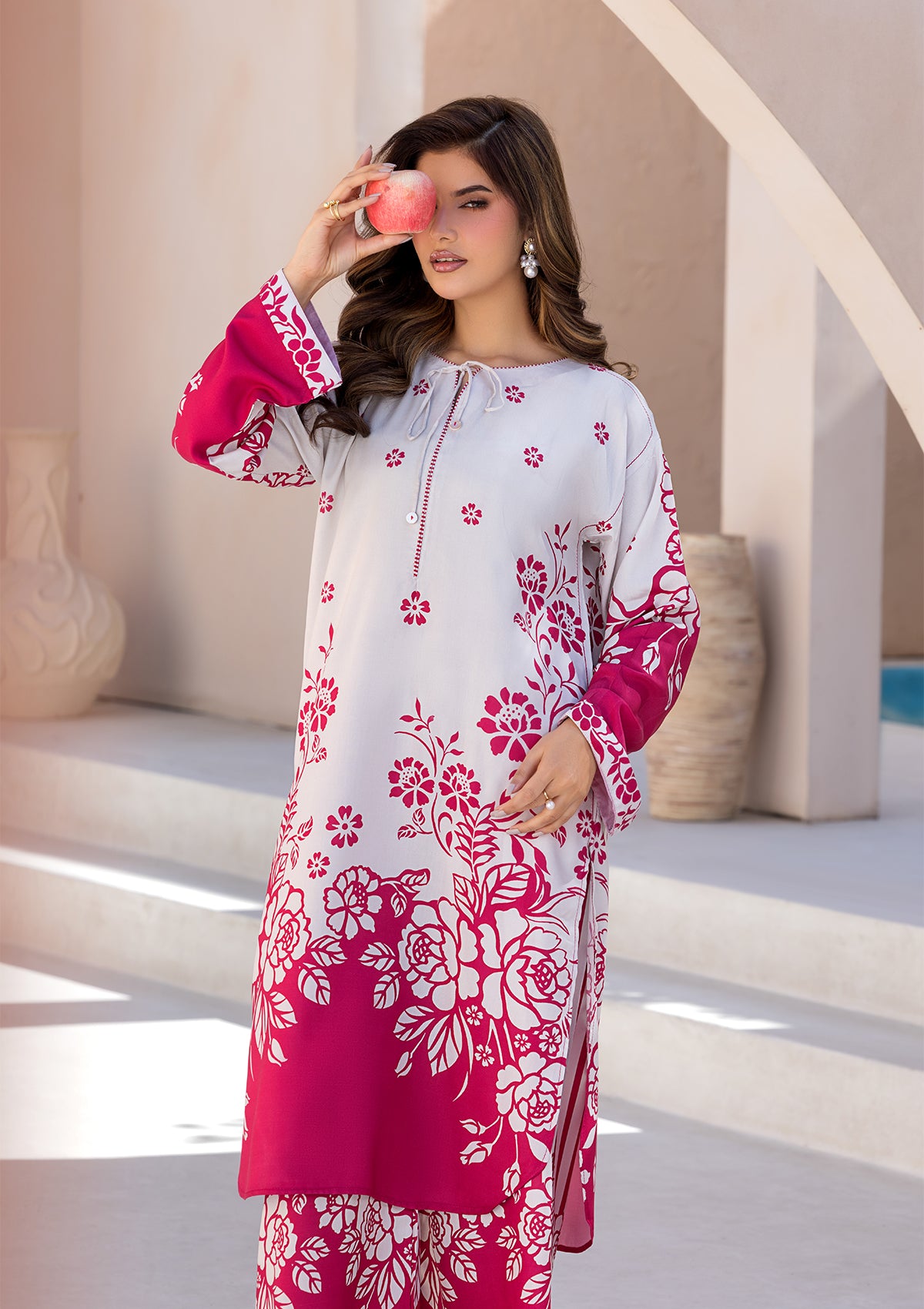 lawn Kurta Set in Beige