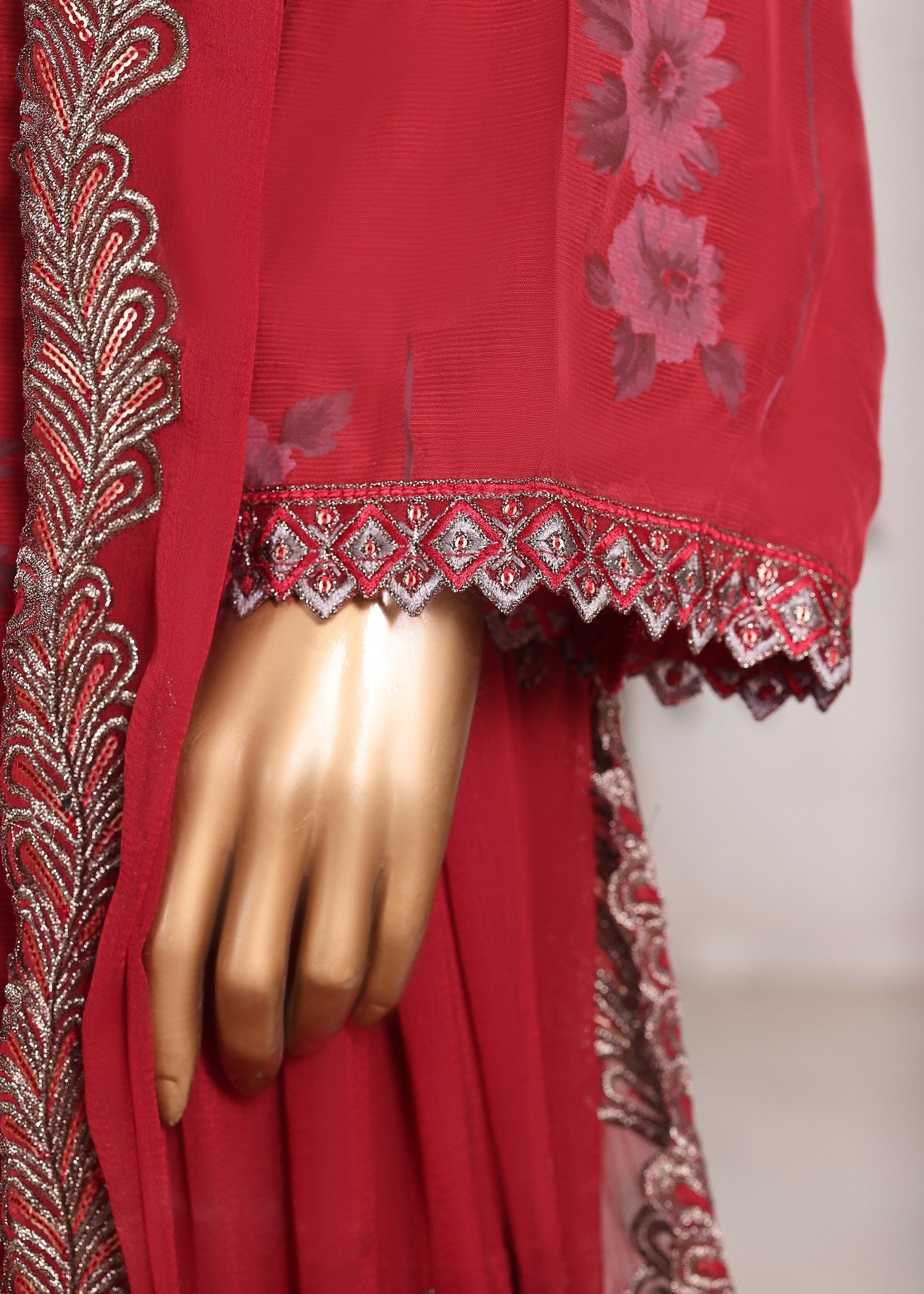 viscose raw silk Kurta Set in Fire red