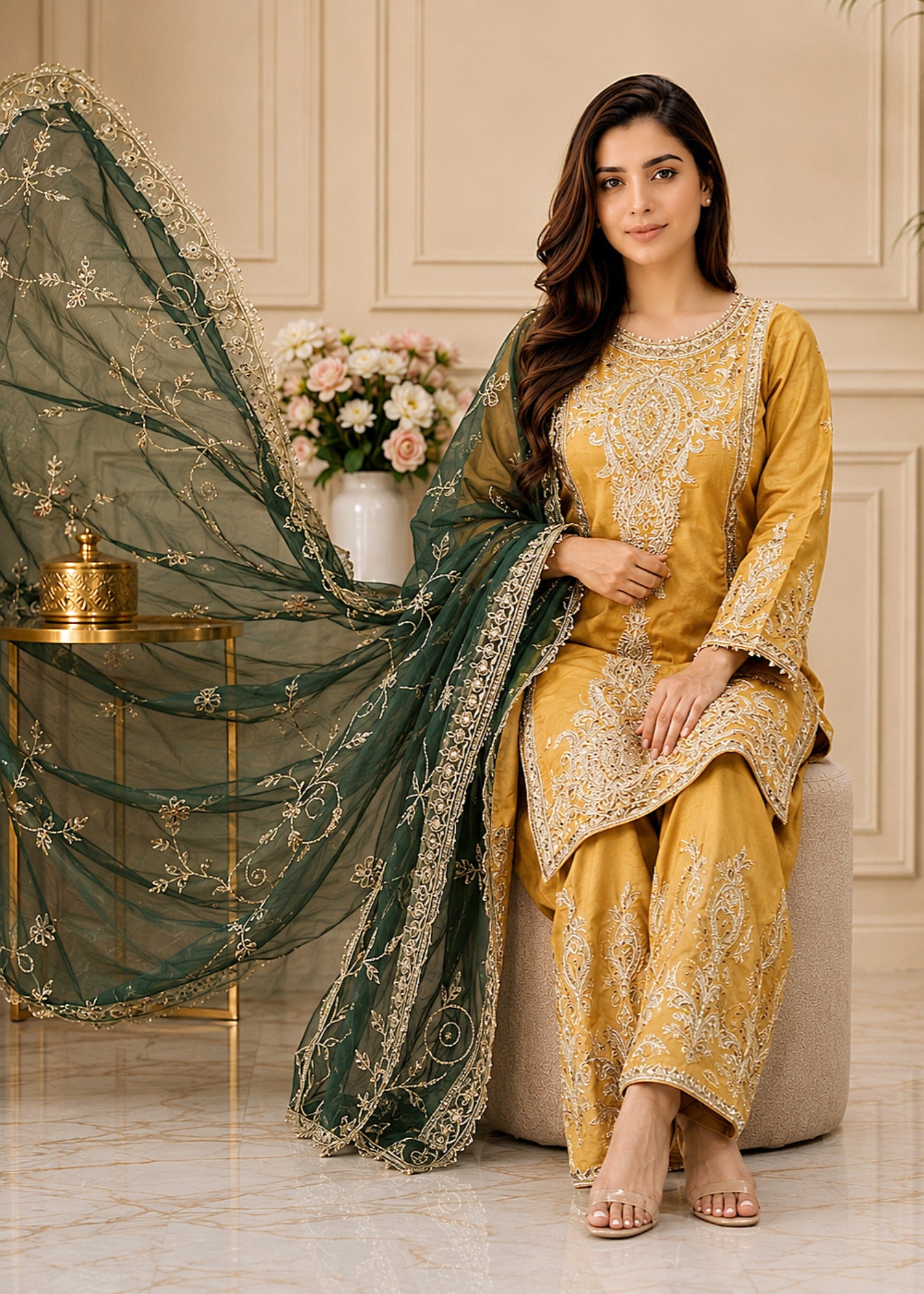 silk Kurta Set in Mari gold