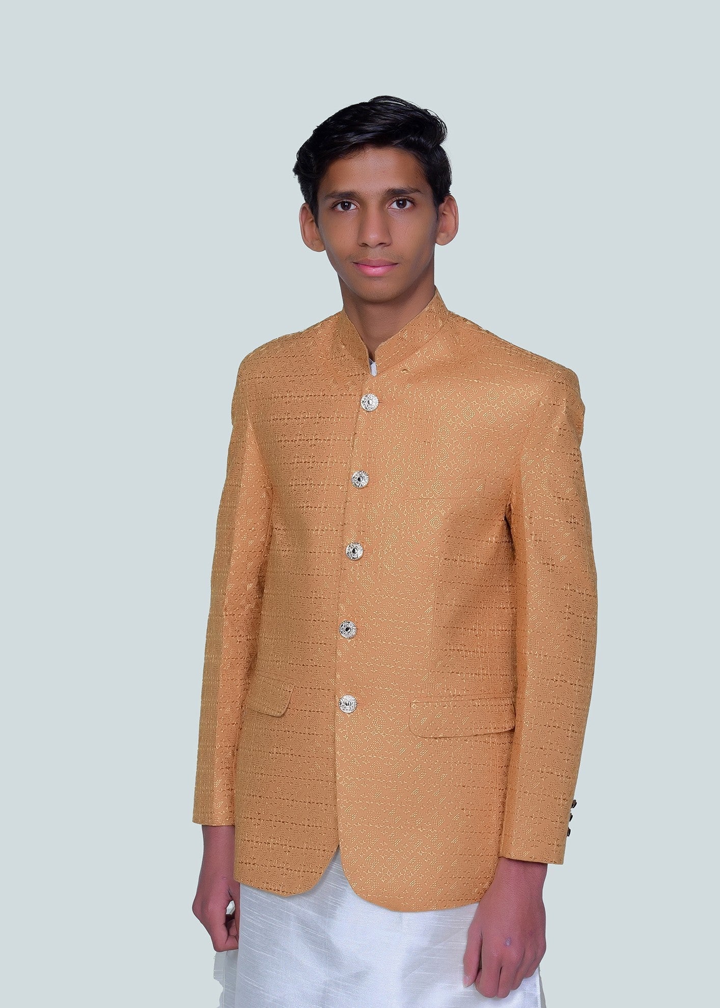 chikankari cotton Prince Coat in Mustard