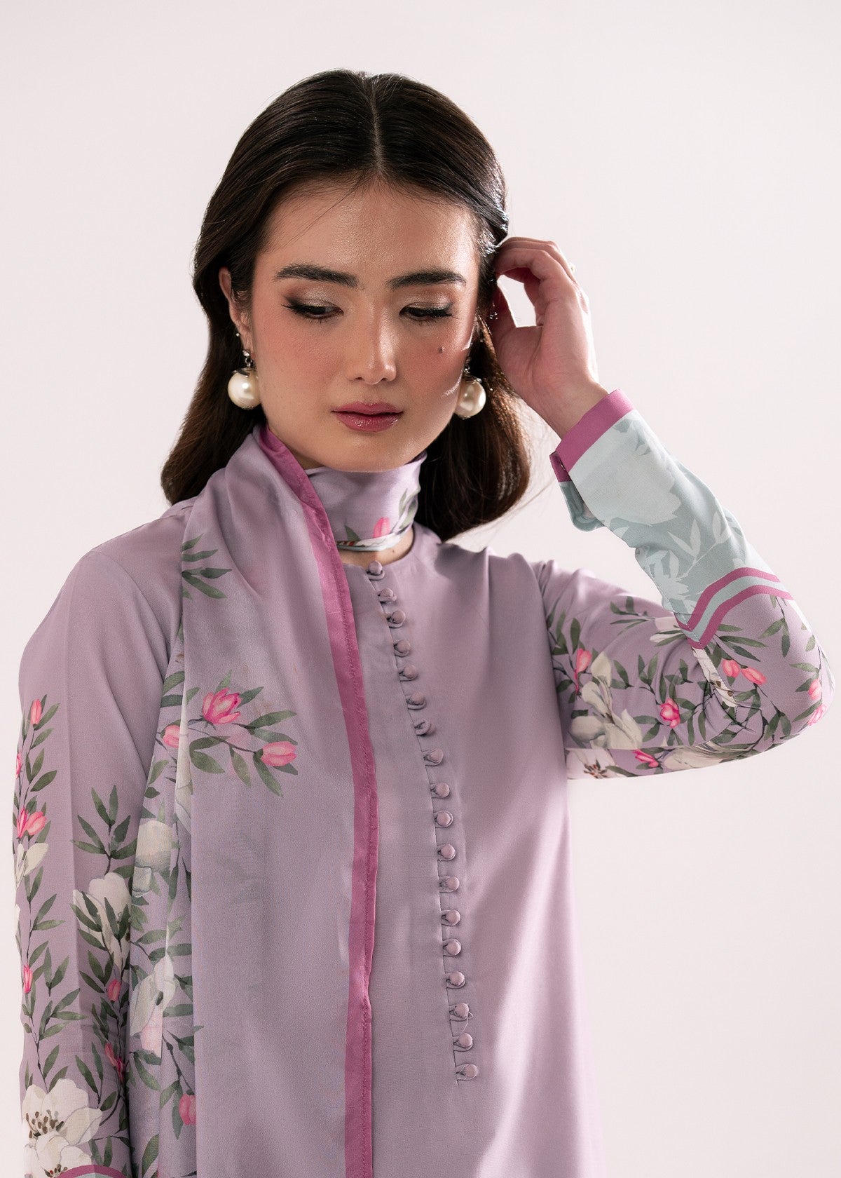 poly lawn Kurta Set in Lilac