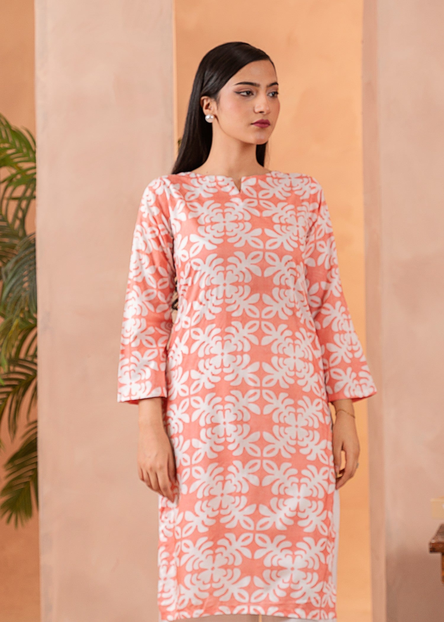 linen Kurta Set in Apricot orange
