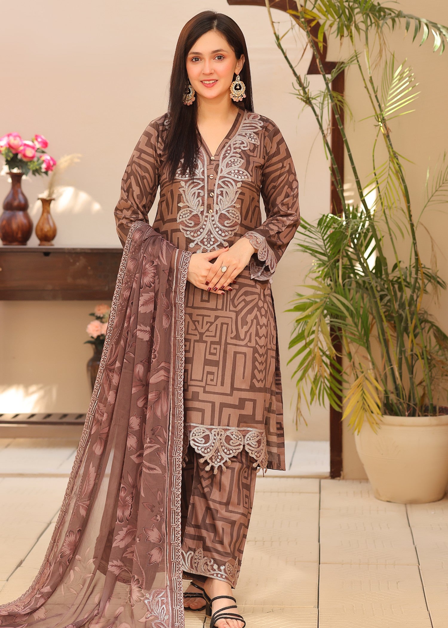 lawn Unstitched in Almond brown