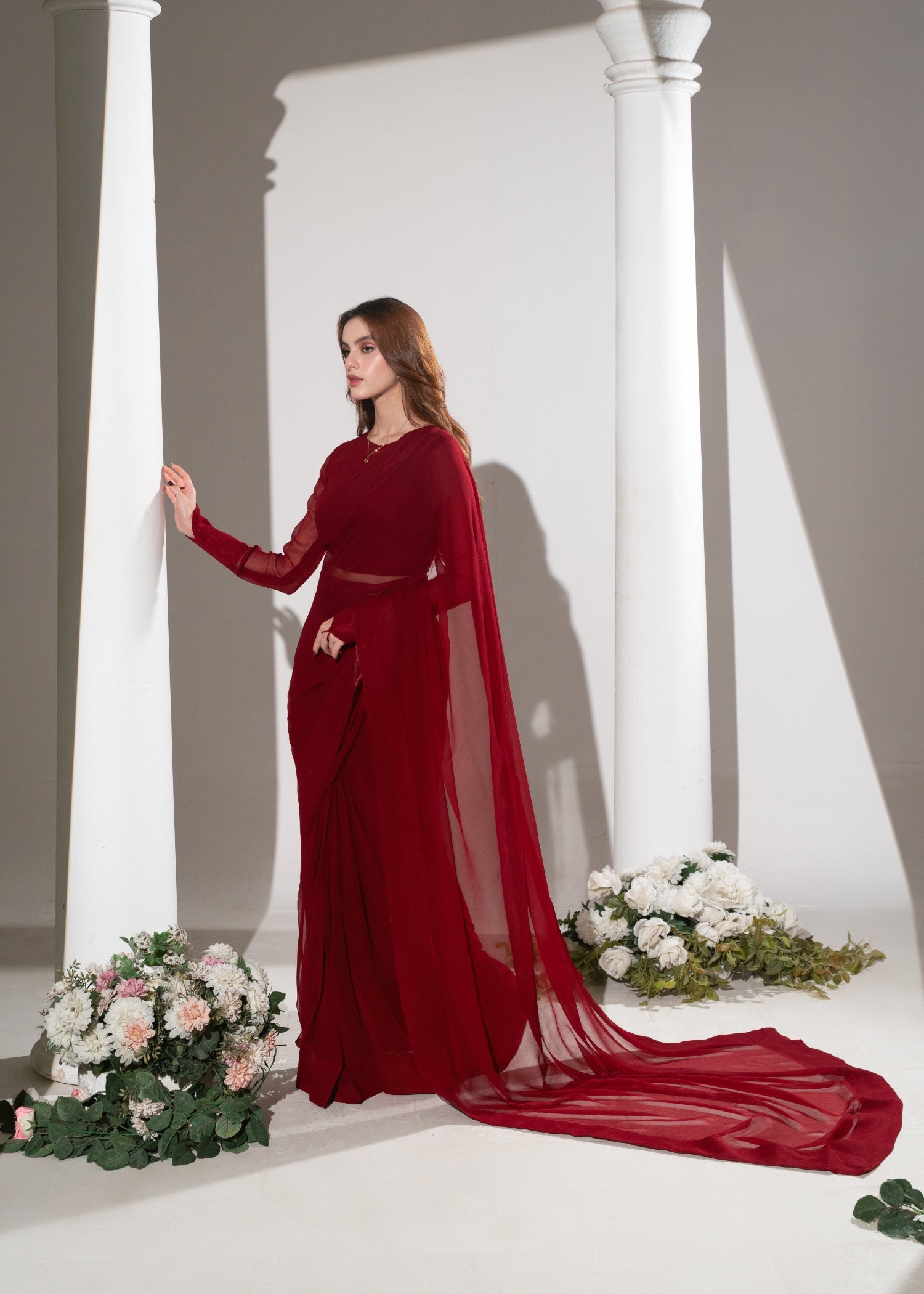 crinkle Saree in Maroon