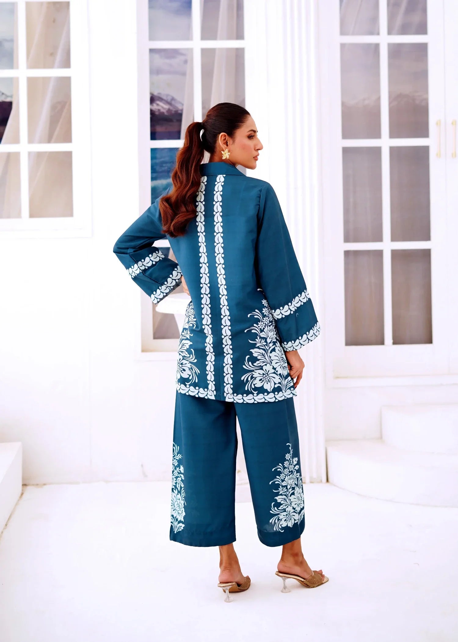 poly lawn Co Ord Sets in Teal
