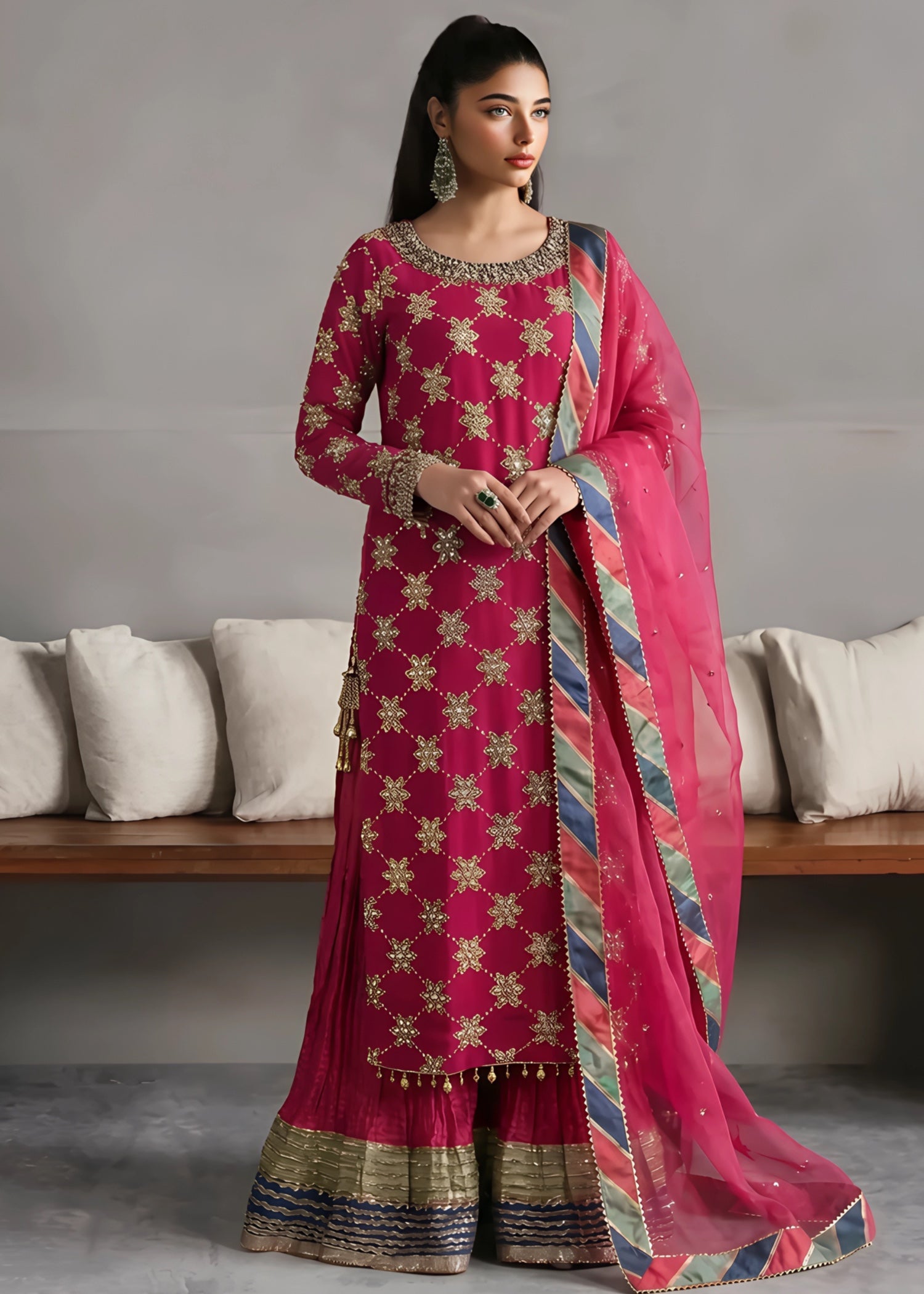 chiffon Sharara in Hot pink