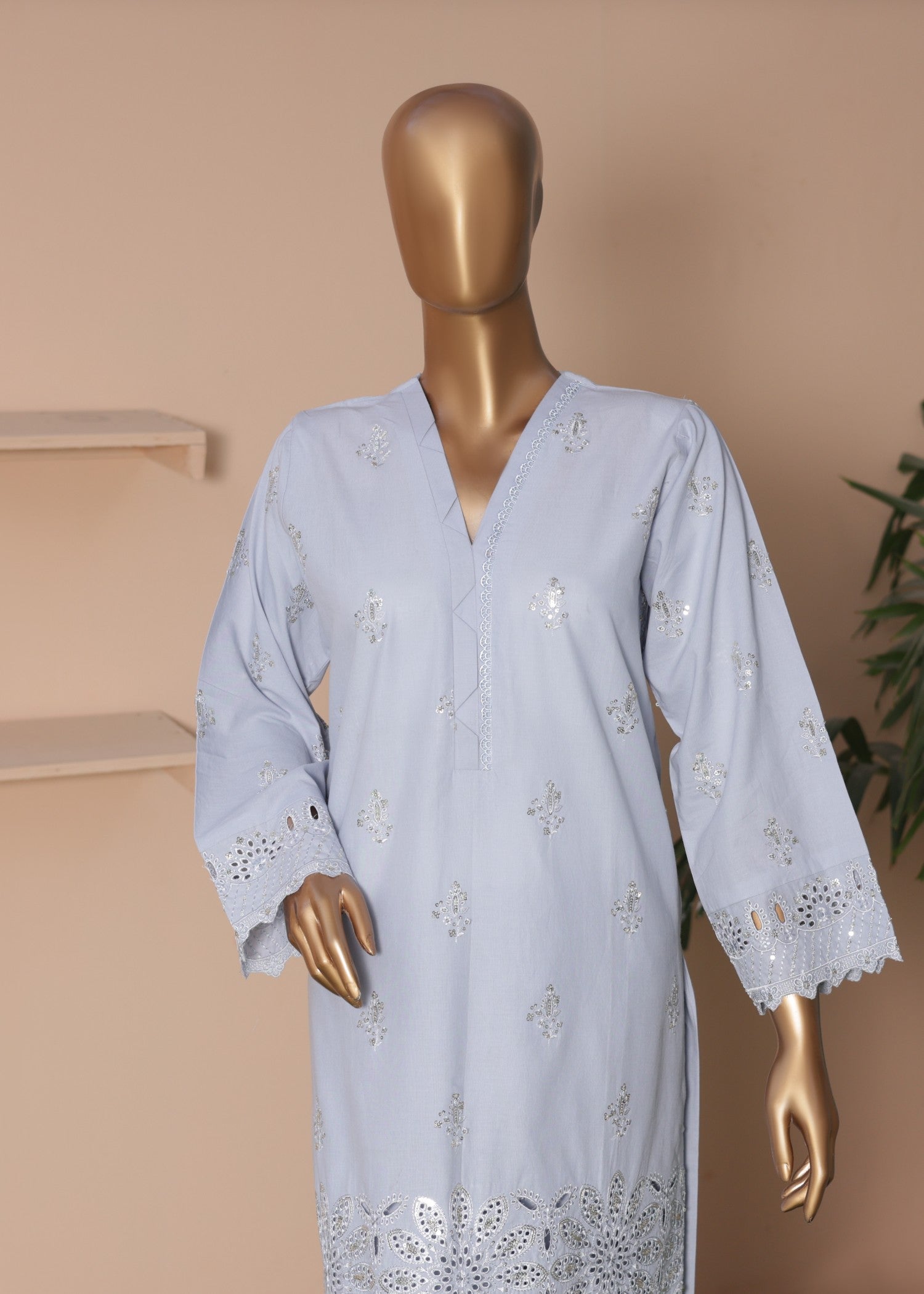 cambric Kurta Set in Ash grey