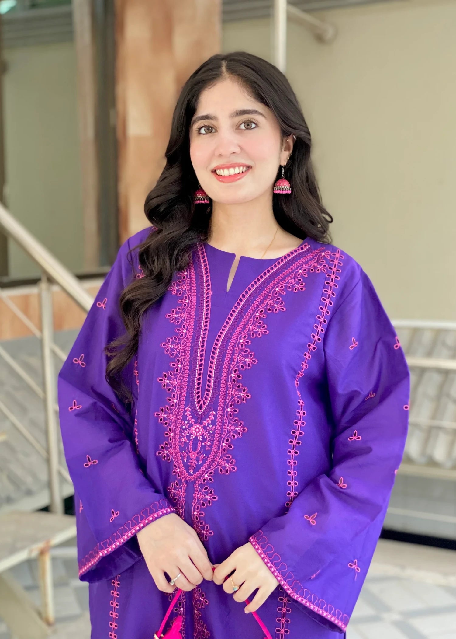 lawn Kurta Set in Electric purple