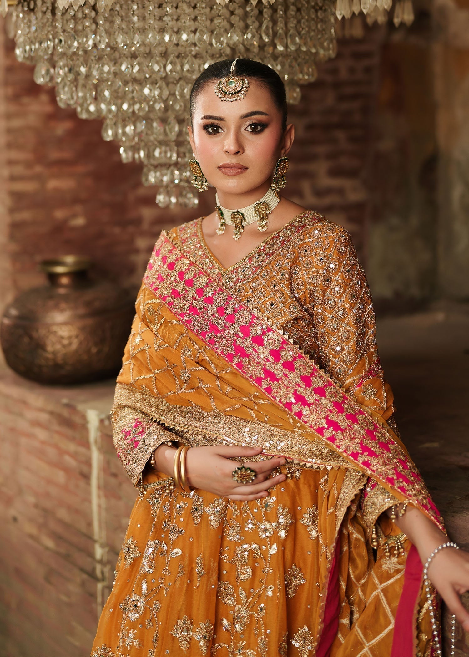 chiffon Lehenga in Yellow-orange