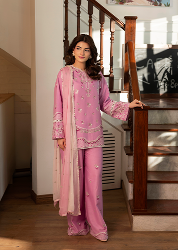 textured lawn Kurta Set in Cotton candy