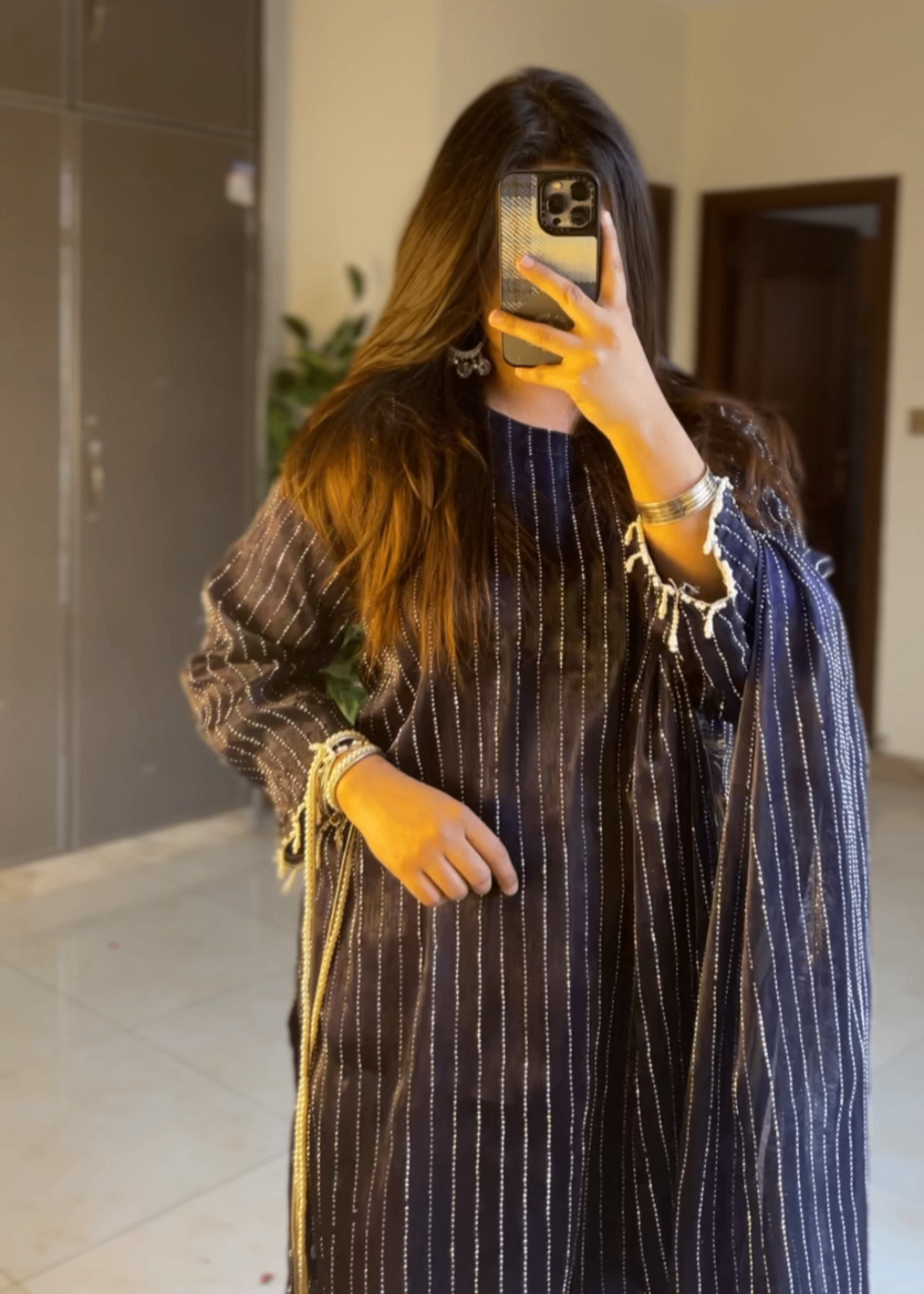 crinkle Kurta Set in Navy blue