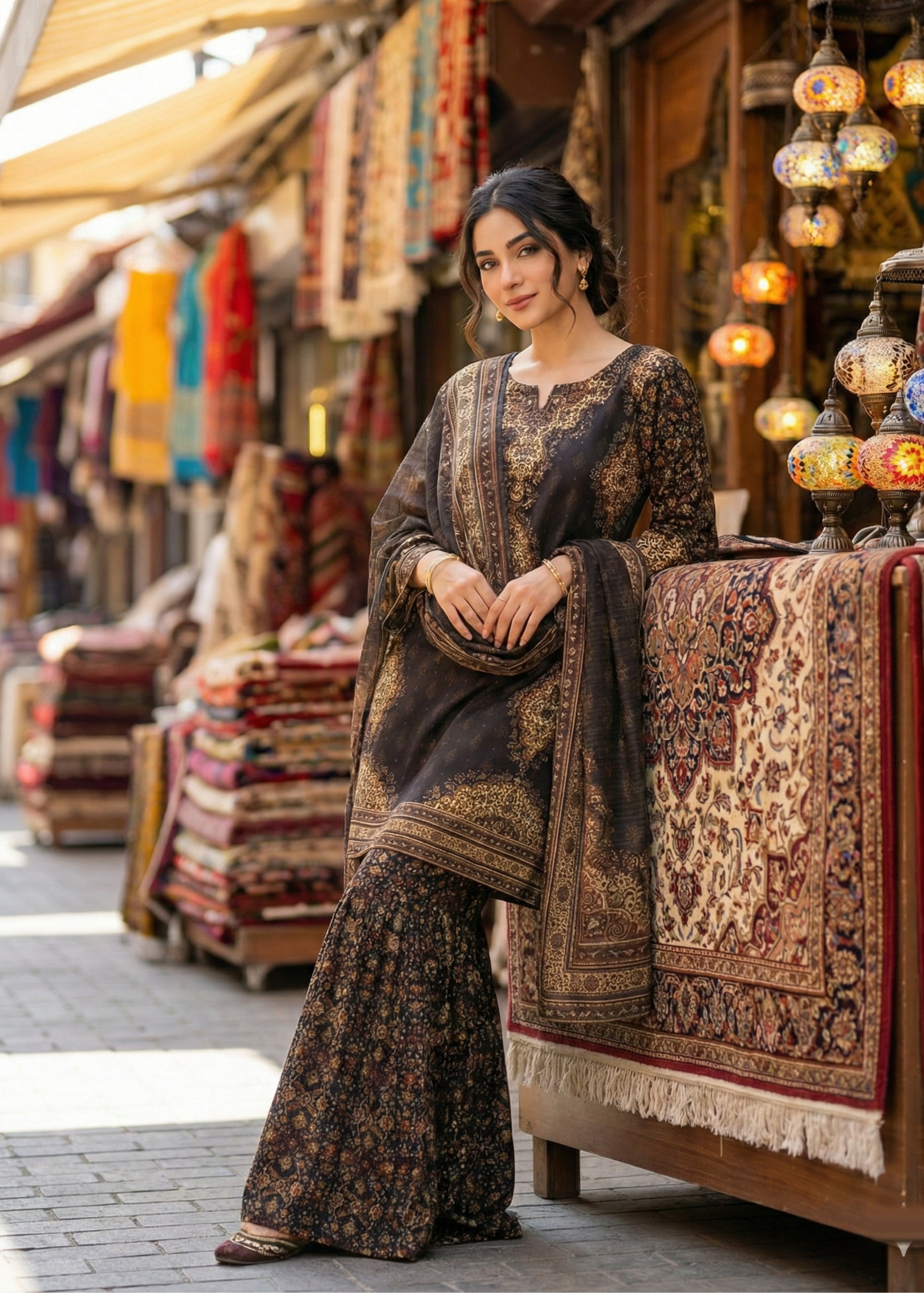 raw silk Gharara in Multi