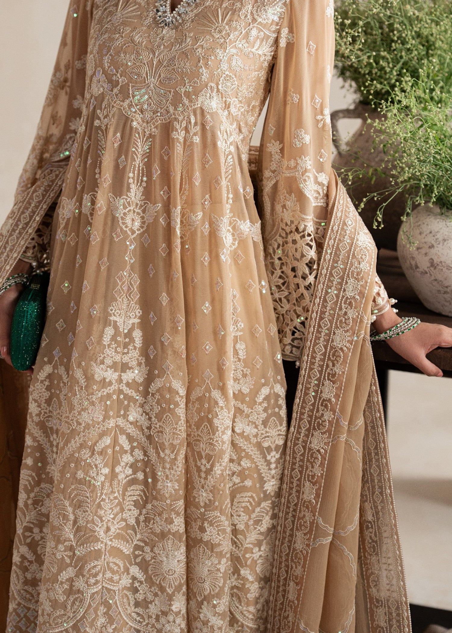 chiffon Pishwas in Champagne