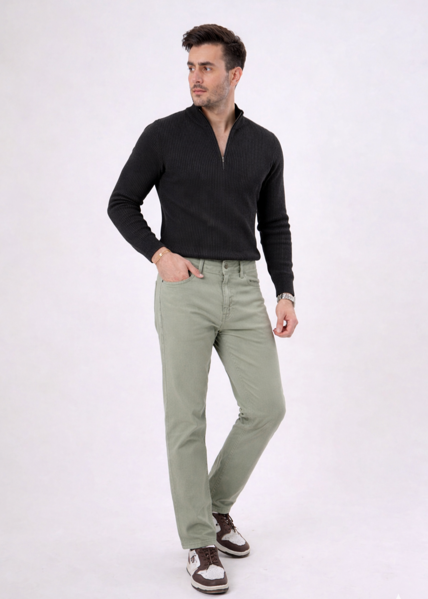 cotton Jeans in Sage green
